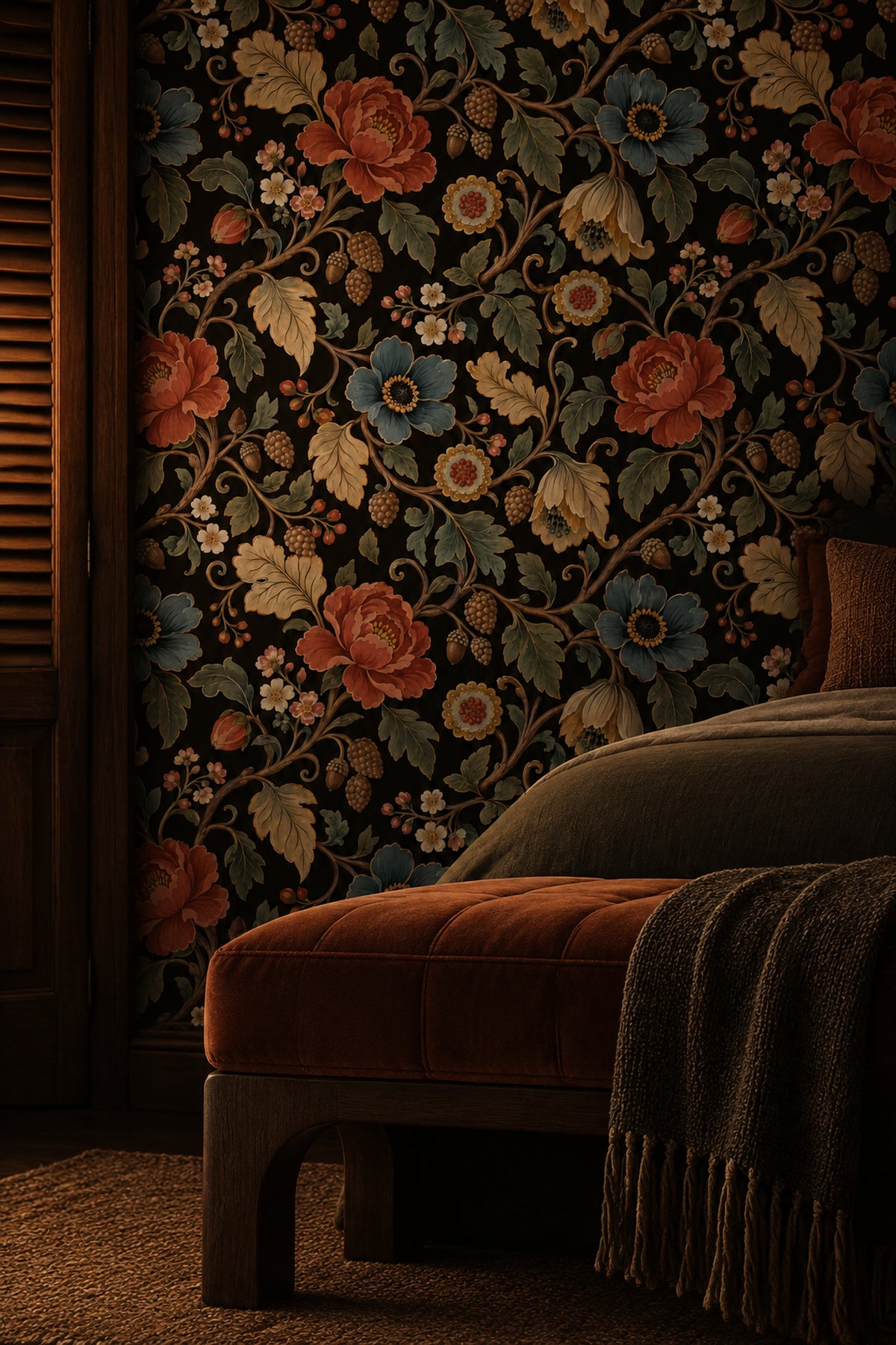 Large Vintage Inspired Flowers Wallpaper Dark Floral On Black