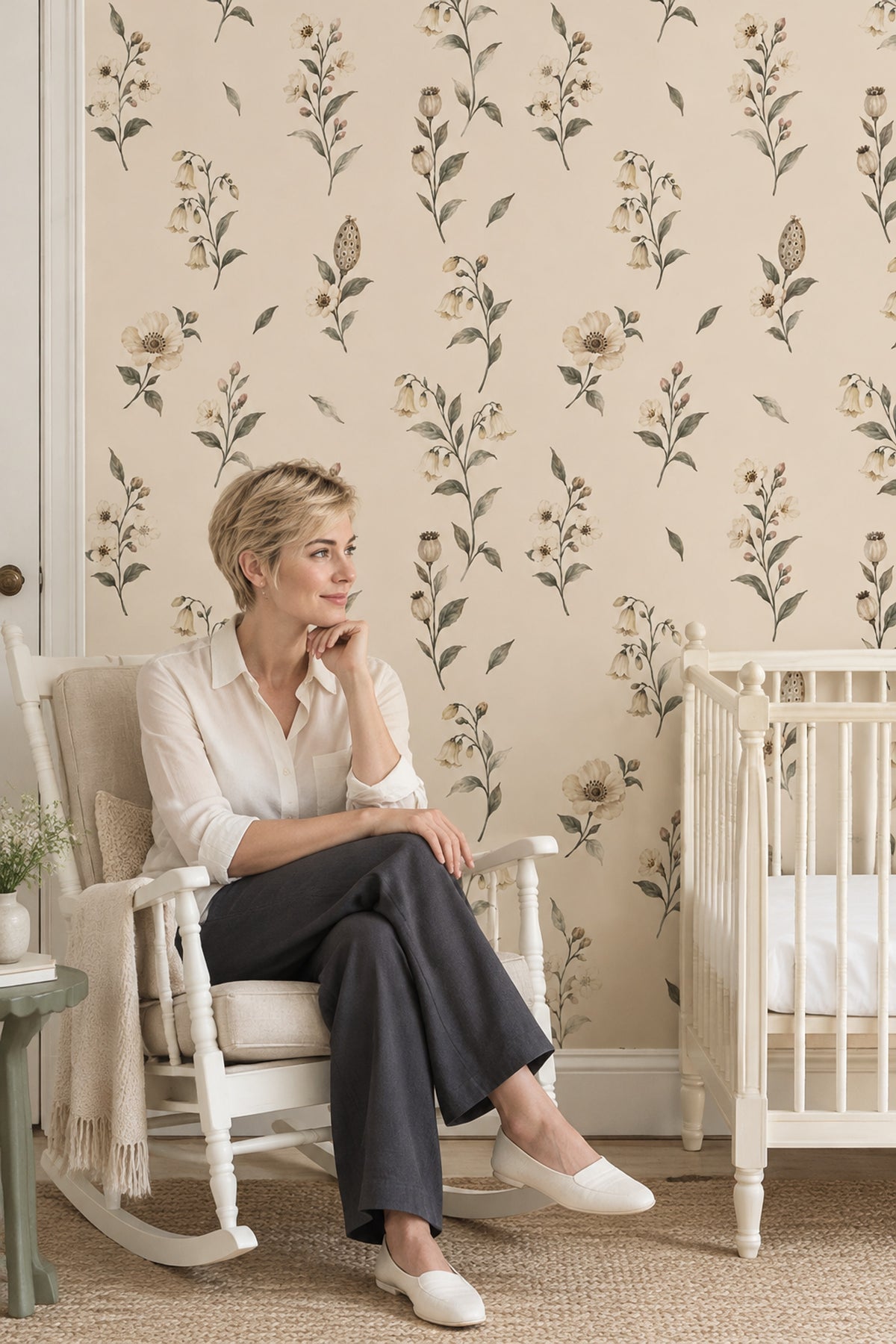 Cream Wildflower Branches Wallpaper On Beige Background