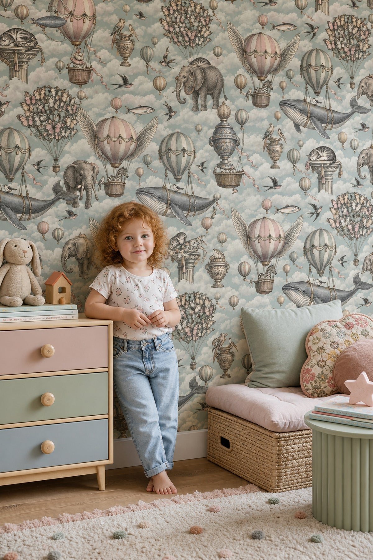 Flying Animals And Hot Air Balloons Wallpaper Soft Pastel Sky