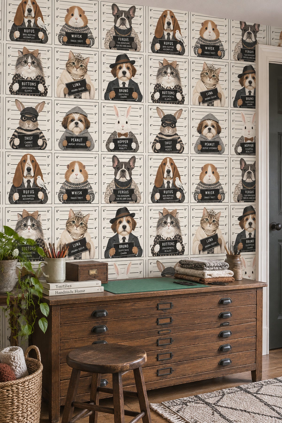 Pet Mugshots Wallpaper Grid Pattern On Light Beige Background