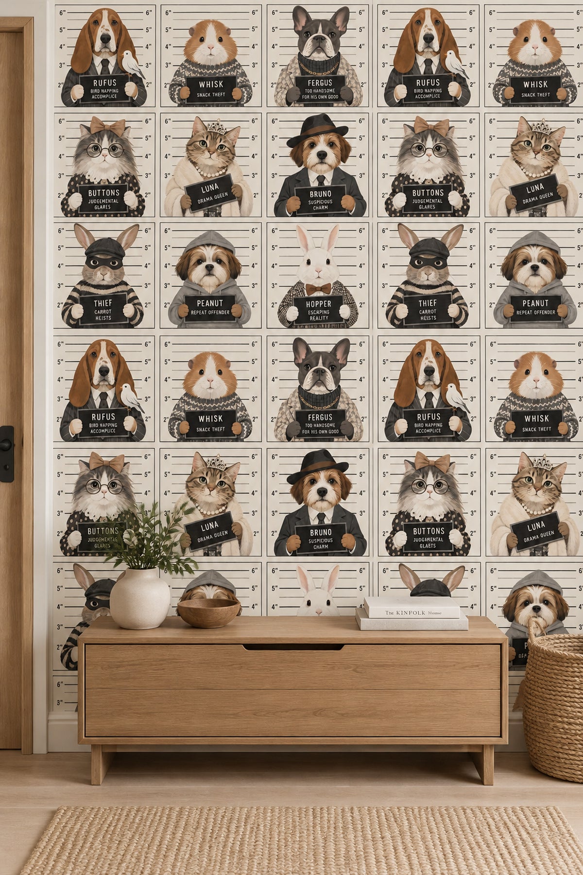 Pet Mugshots Wallpaper Grid Pattern On Light Beige Background