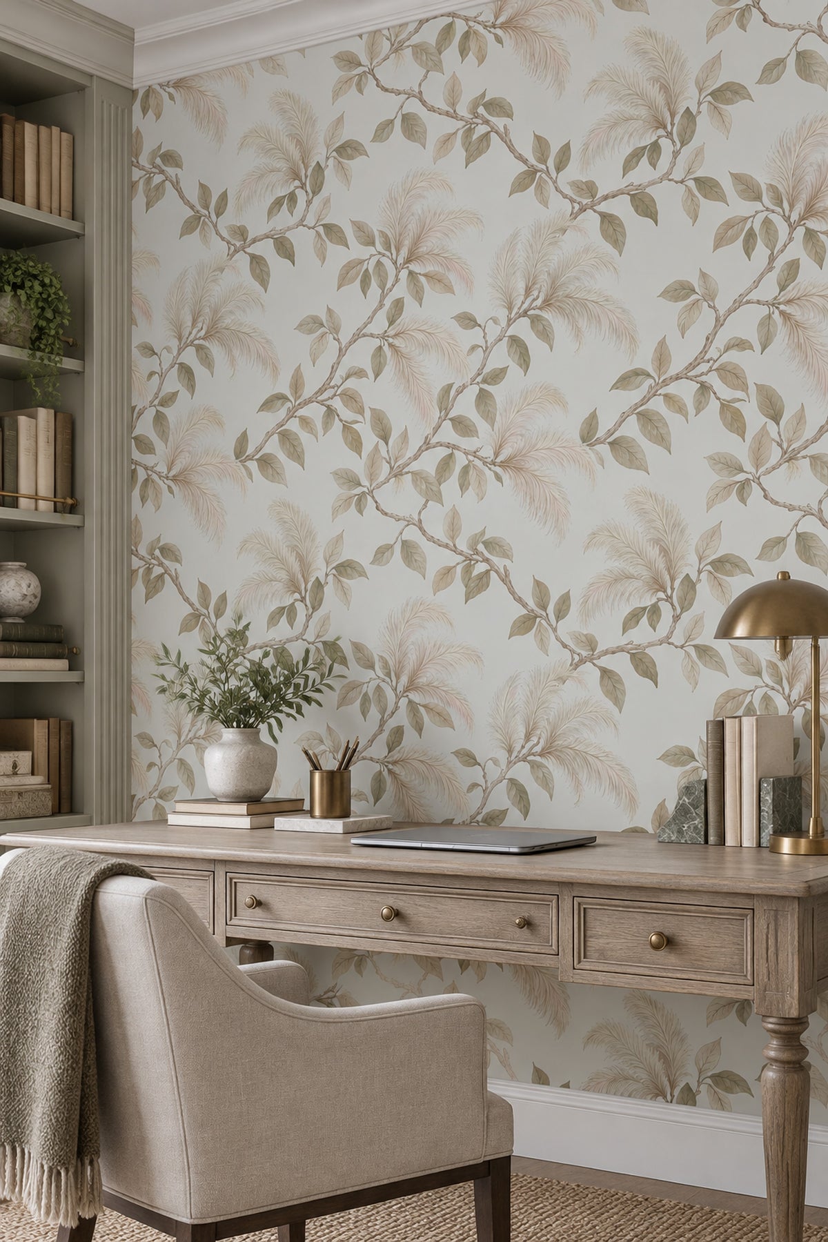 Curving Branches Wallpaper Watercolor Neutral Botanical