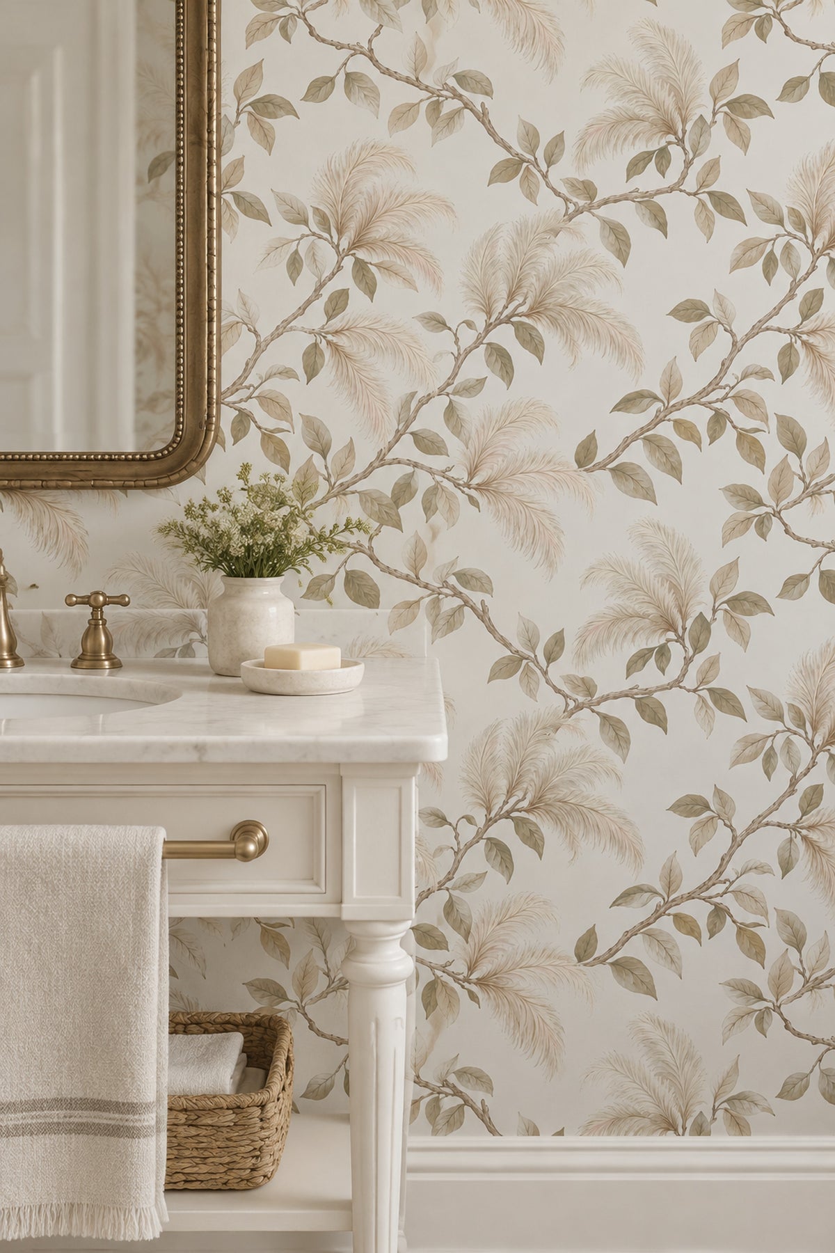 Curving Branches Wallpaper Watercolor Neutral Botanical