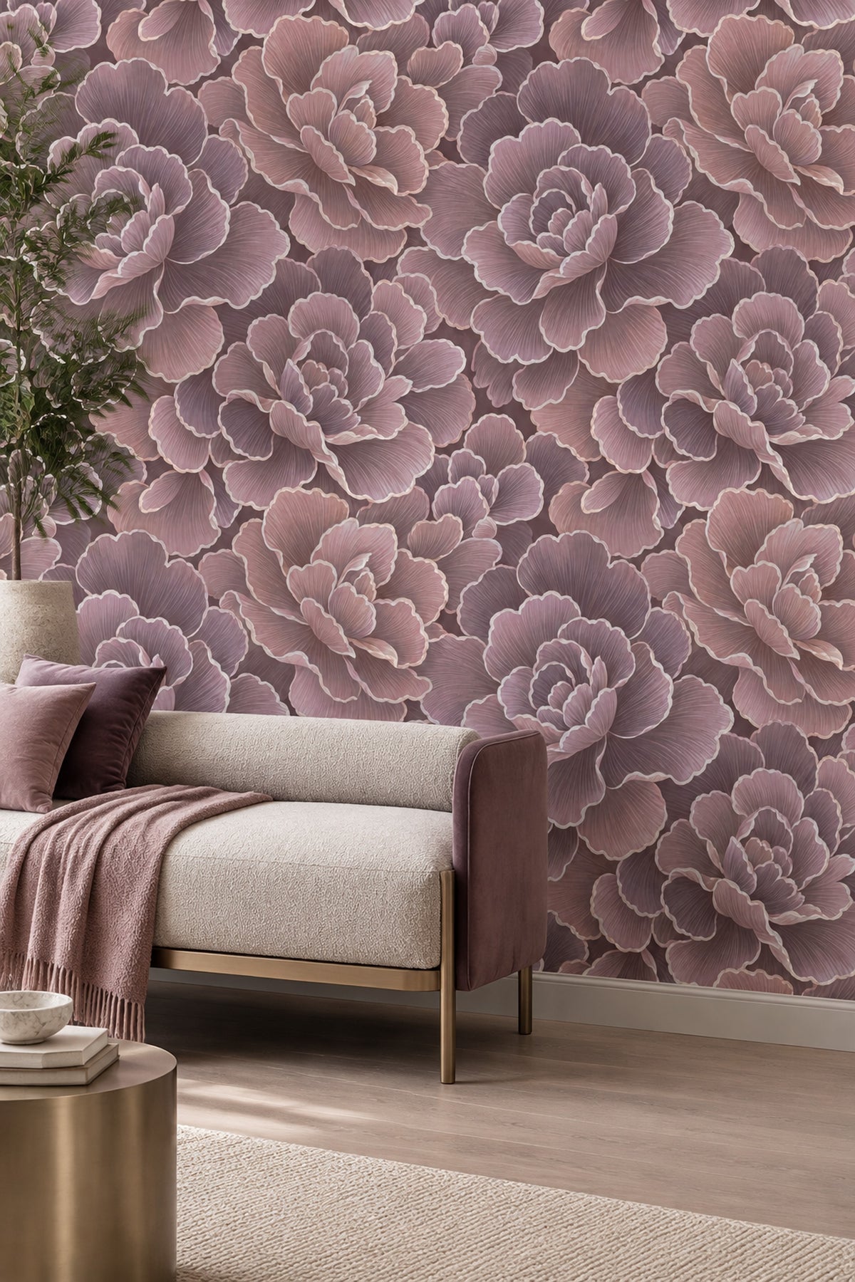 Oversized Rose Petal Wallpaper Dark Floral In Blush And Plum