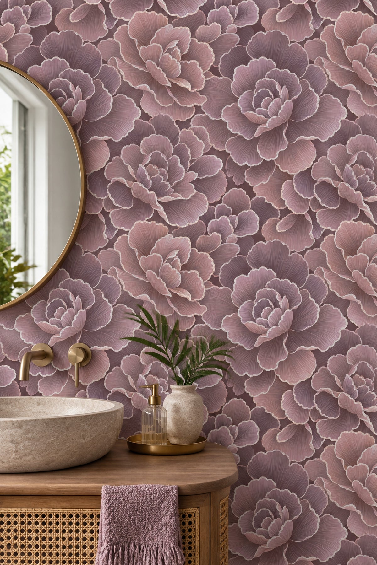 Oversized Rose Petal Wallpaper Dark Floral In Blush And Plum