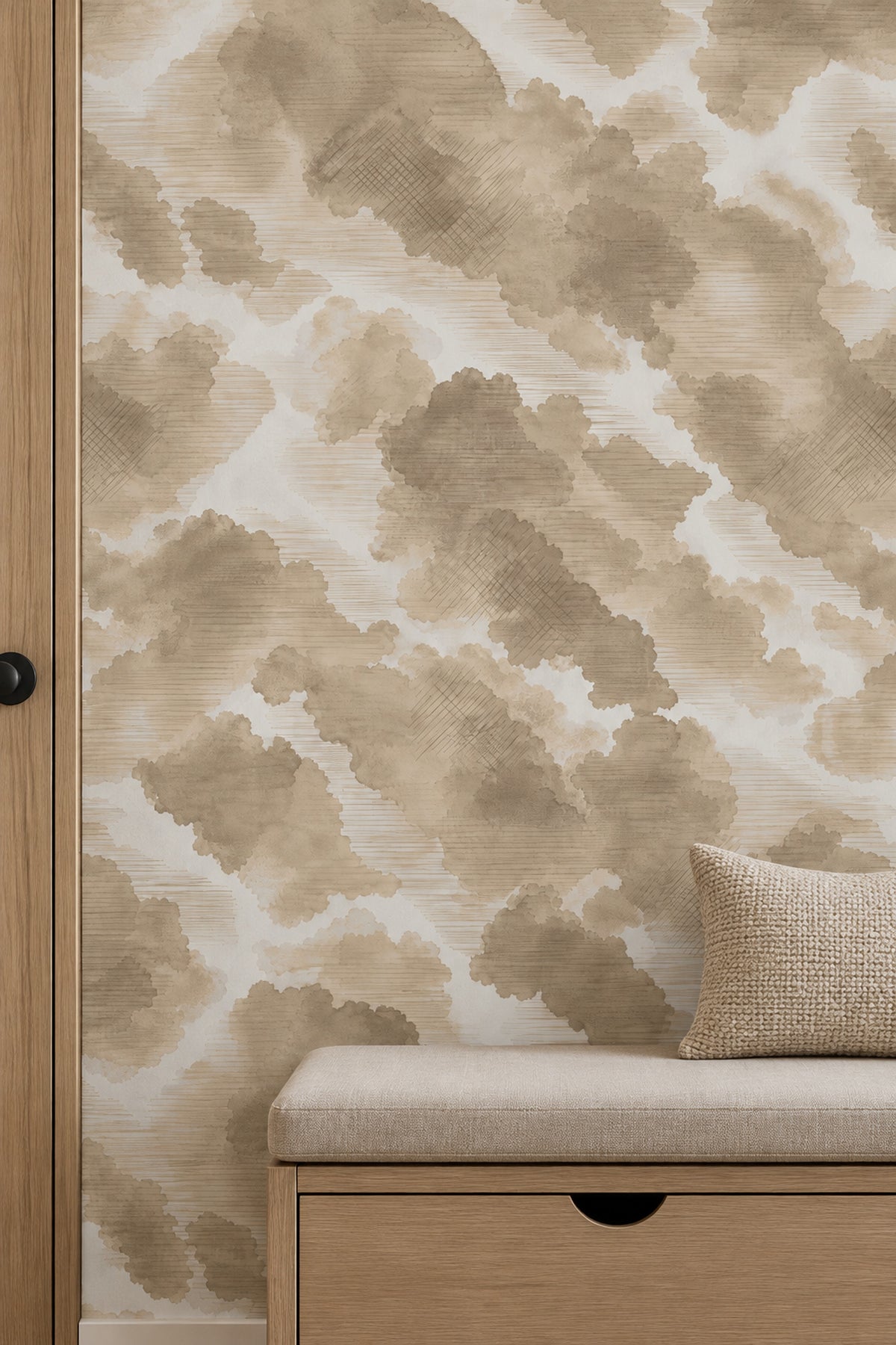 Abstract Watercolor Blotches Wallpaper Neutral Beige And Taupe