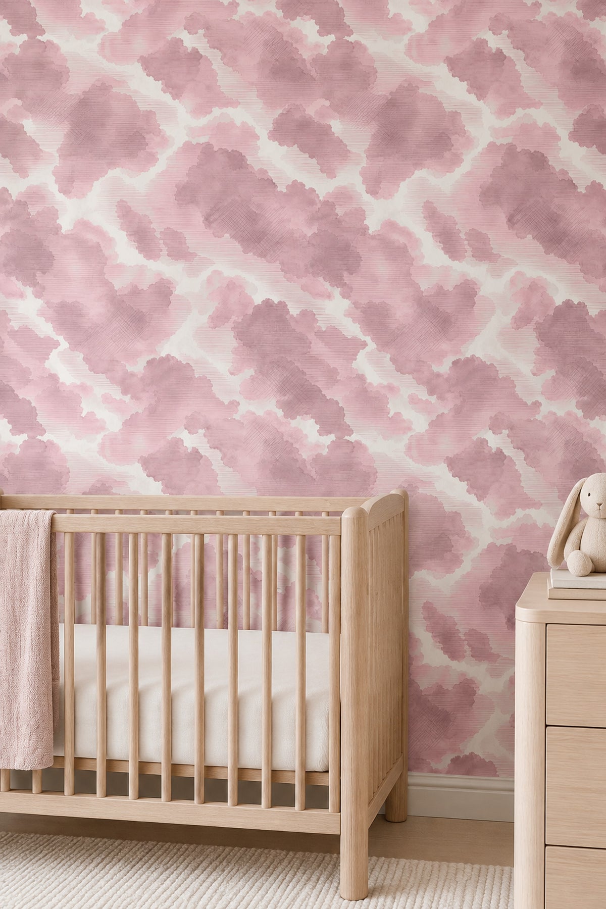 Blush Watercolor Blotches Wallpaper Soft Pink Abstract On White Background
