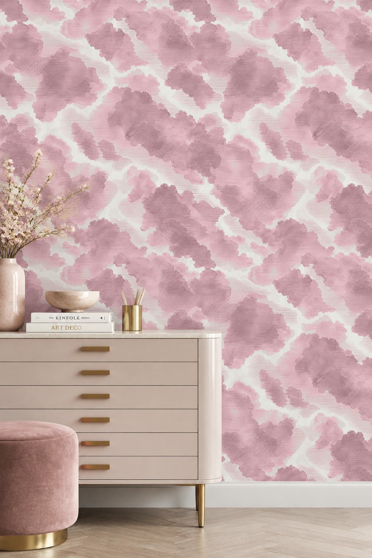 Blush Watercolor Blotches Wallpaper Soft Pink Abstract On White Background