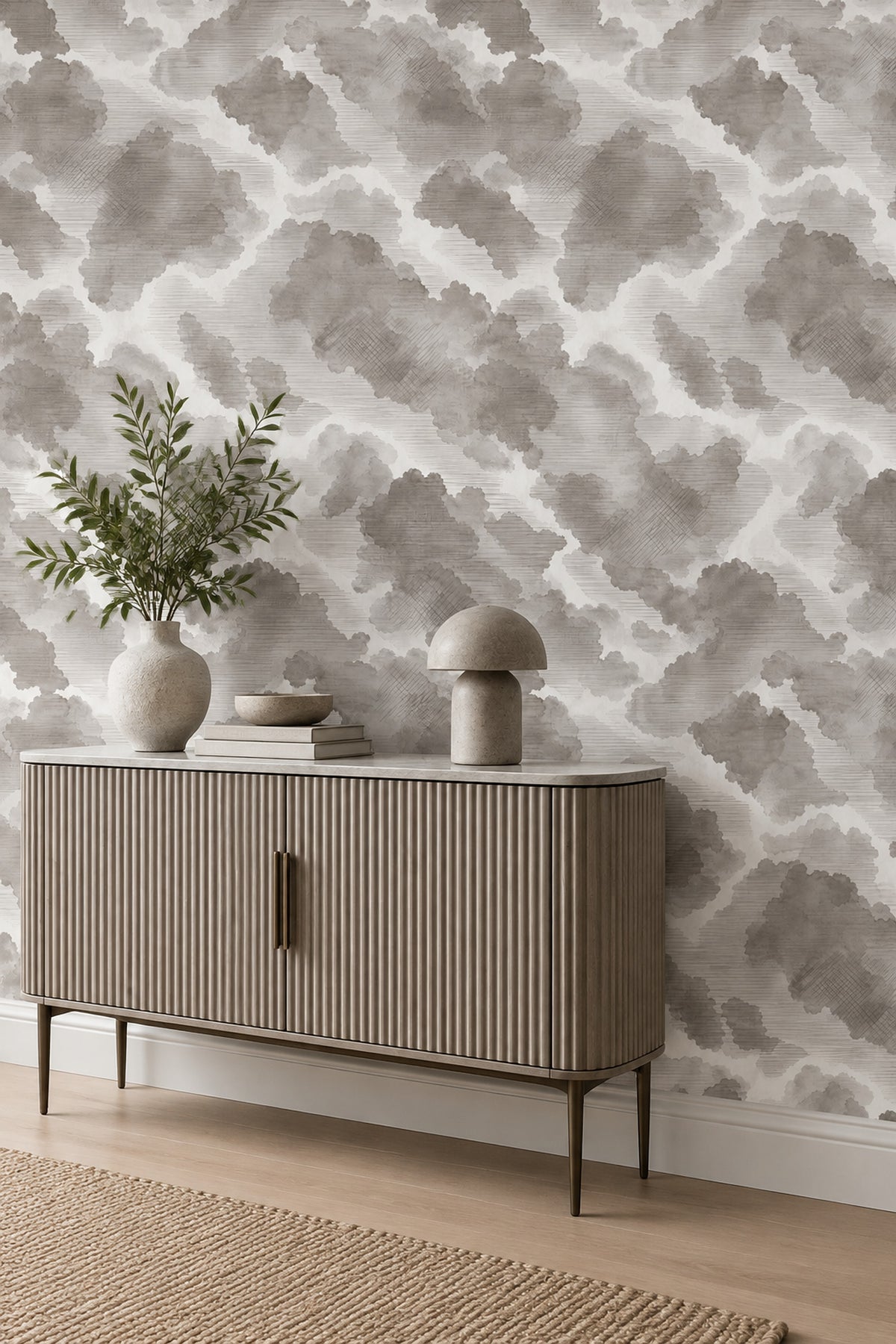 Gray Watercolor Blotches Wallpaper On White Background