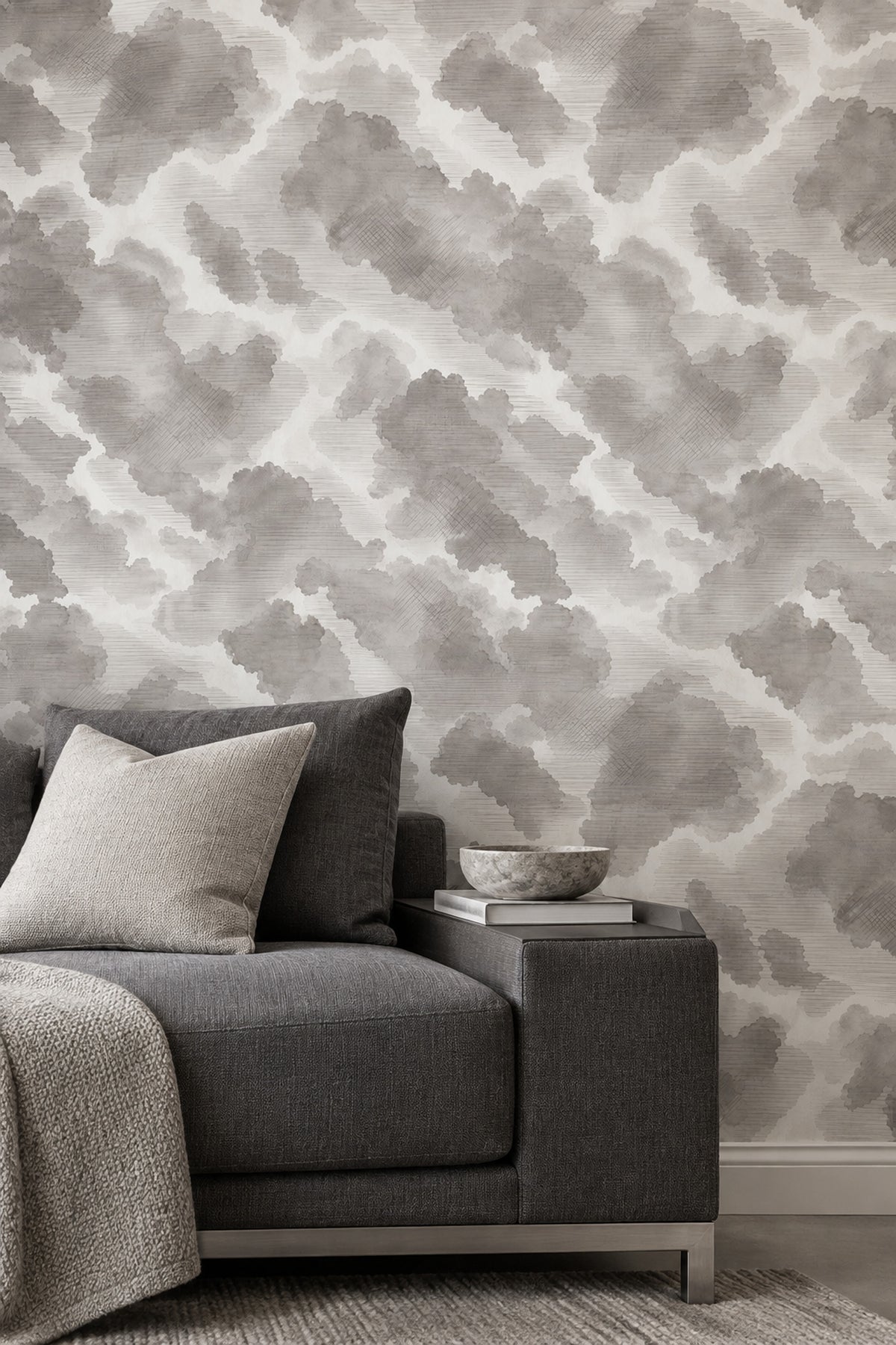 Gray Watercolor Blotches Wallpaper On White Background