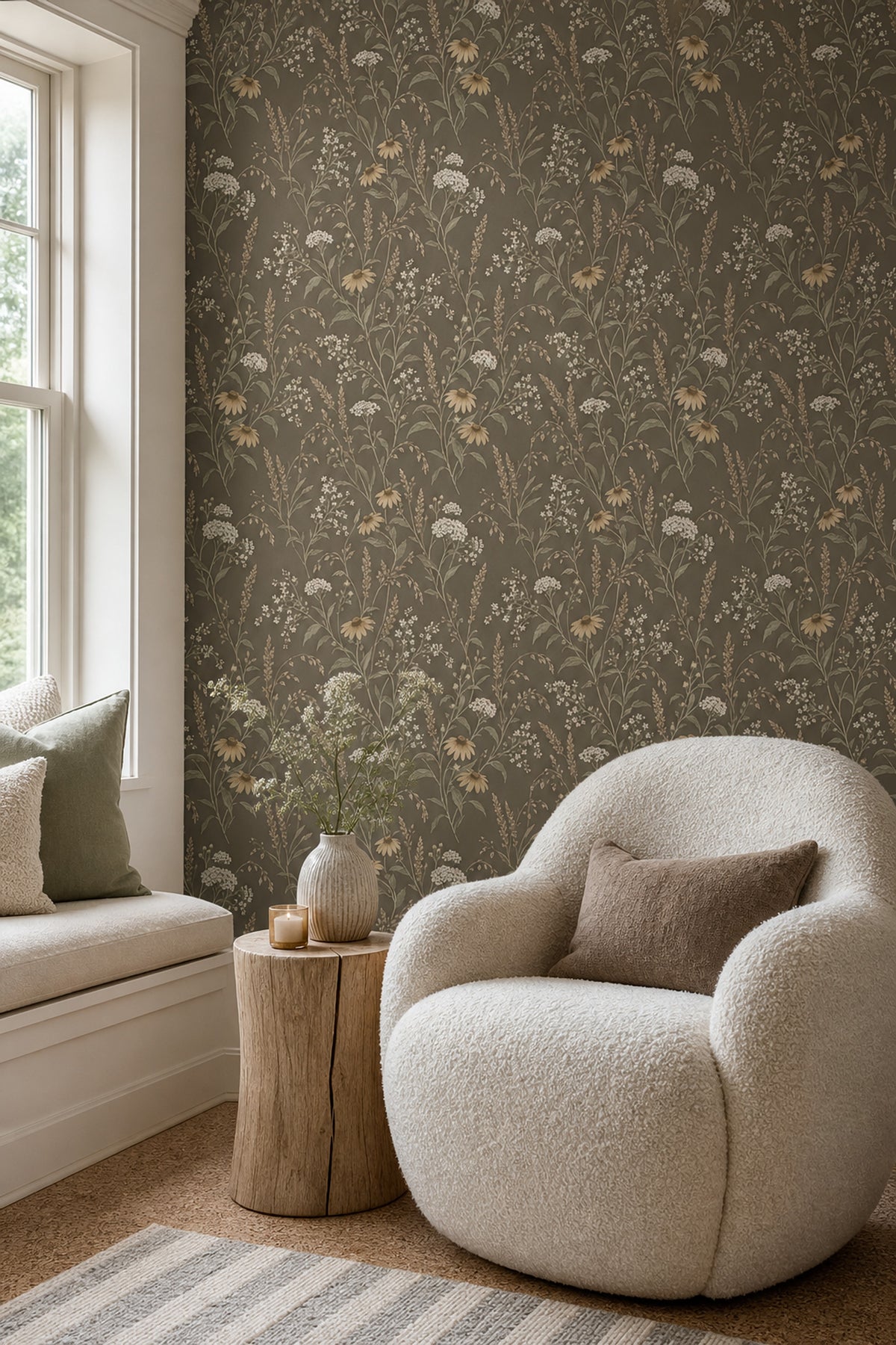 Wildflower Stems Wallpaper Taupe Background Vintage Inspired Botanical