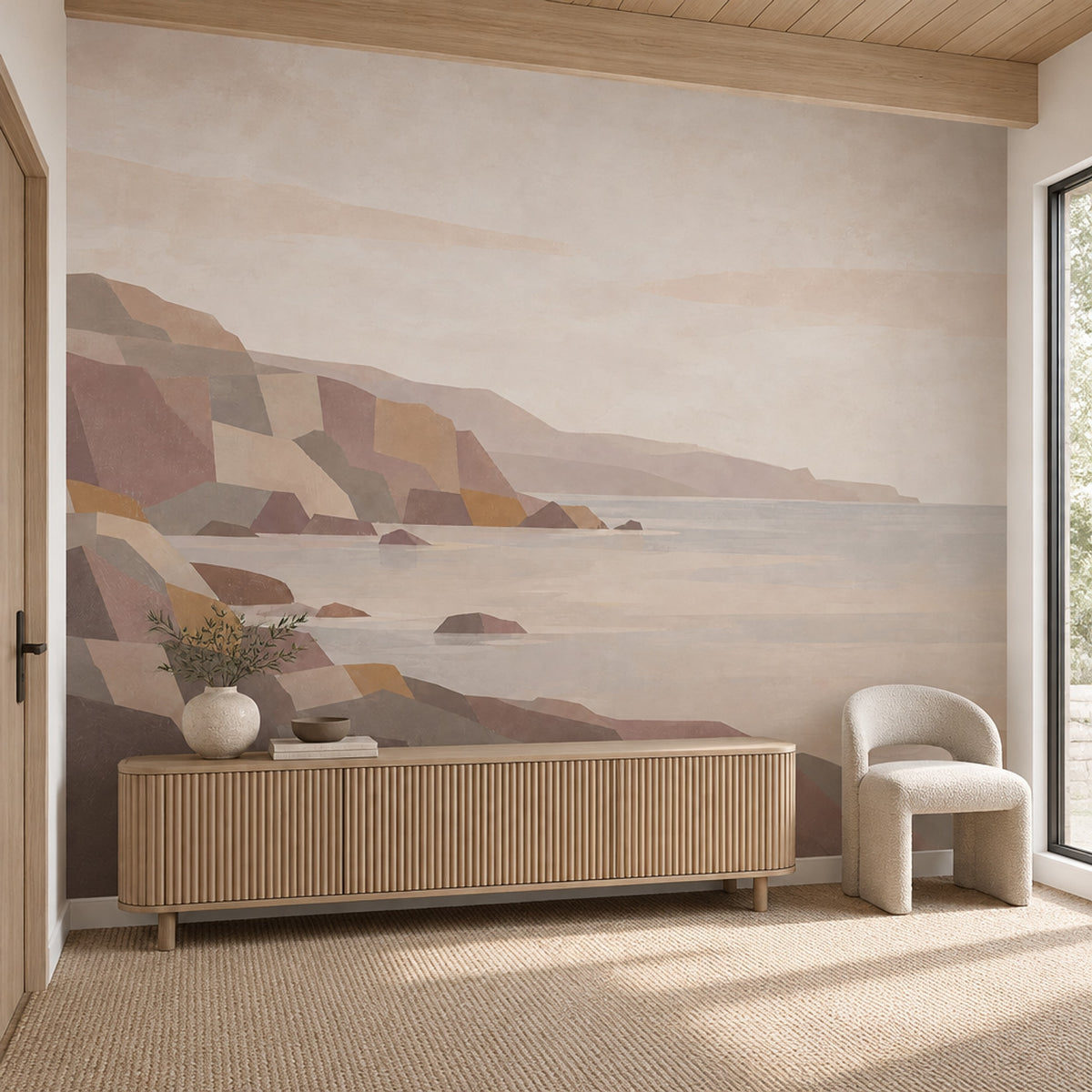 Geometric Rocky Coast Wallpaper Mural Muted Earth Tones