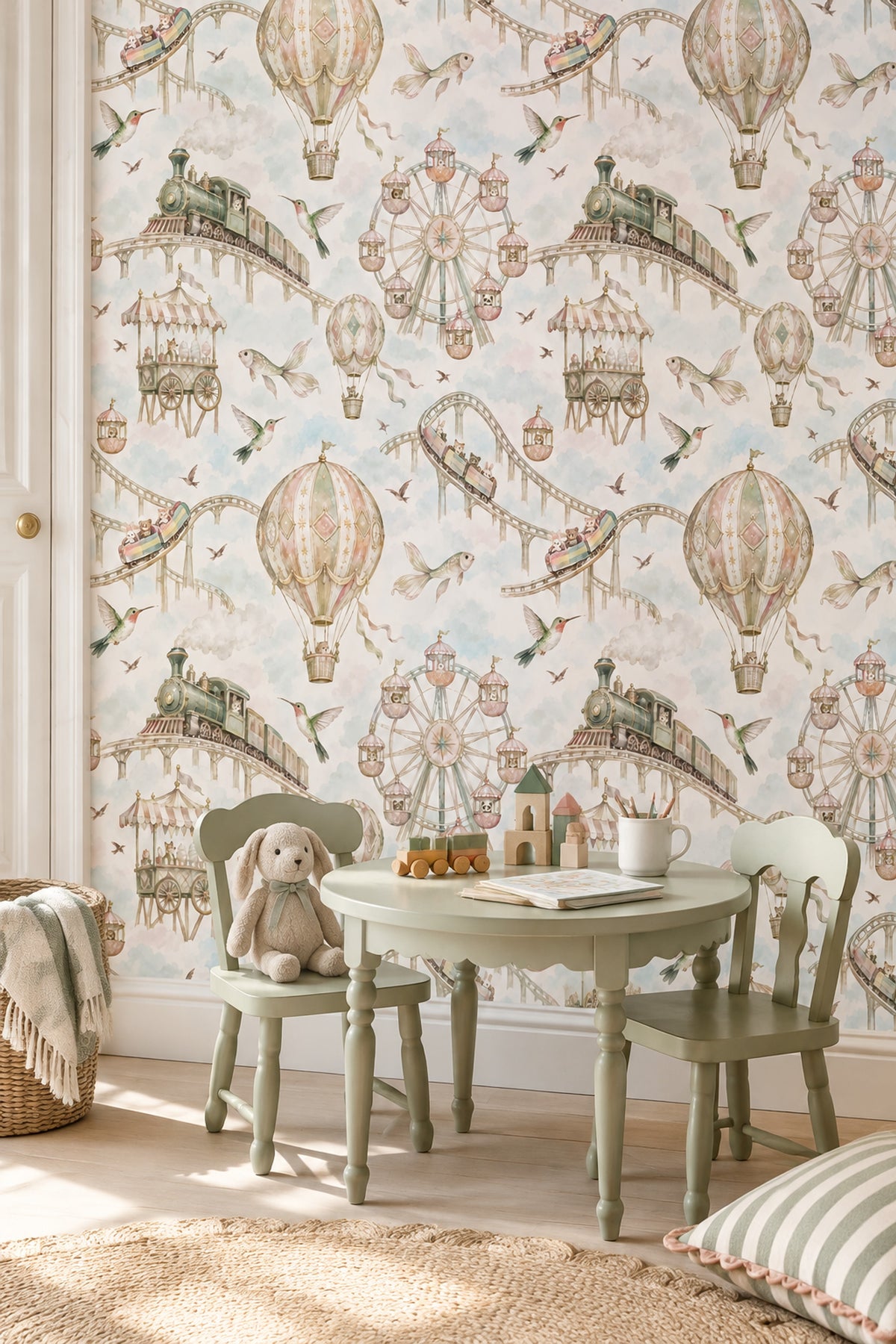 Whimsical Carnival Animals Wallpaper Pastel Watercolor Fairground