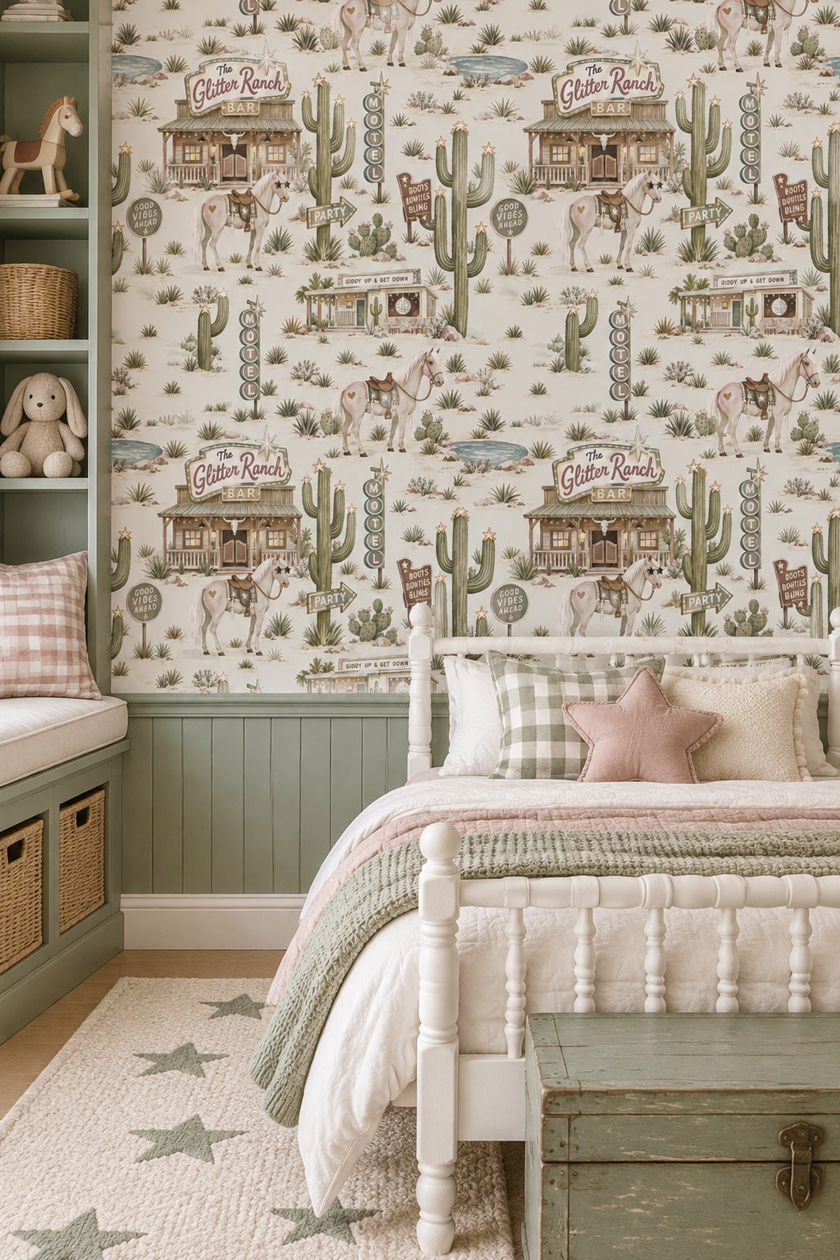 Glitter Ranch Horses Wallpaper Pastel Western Signs On Cream