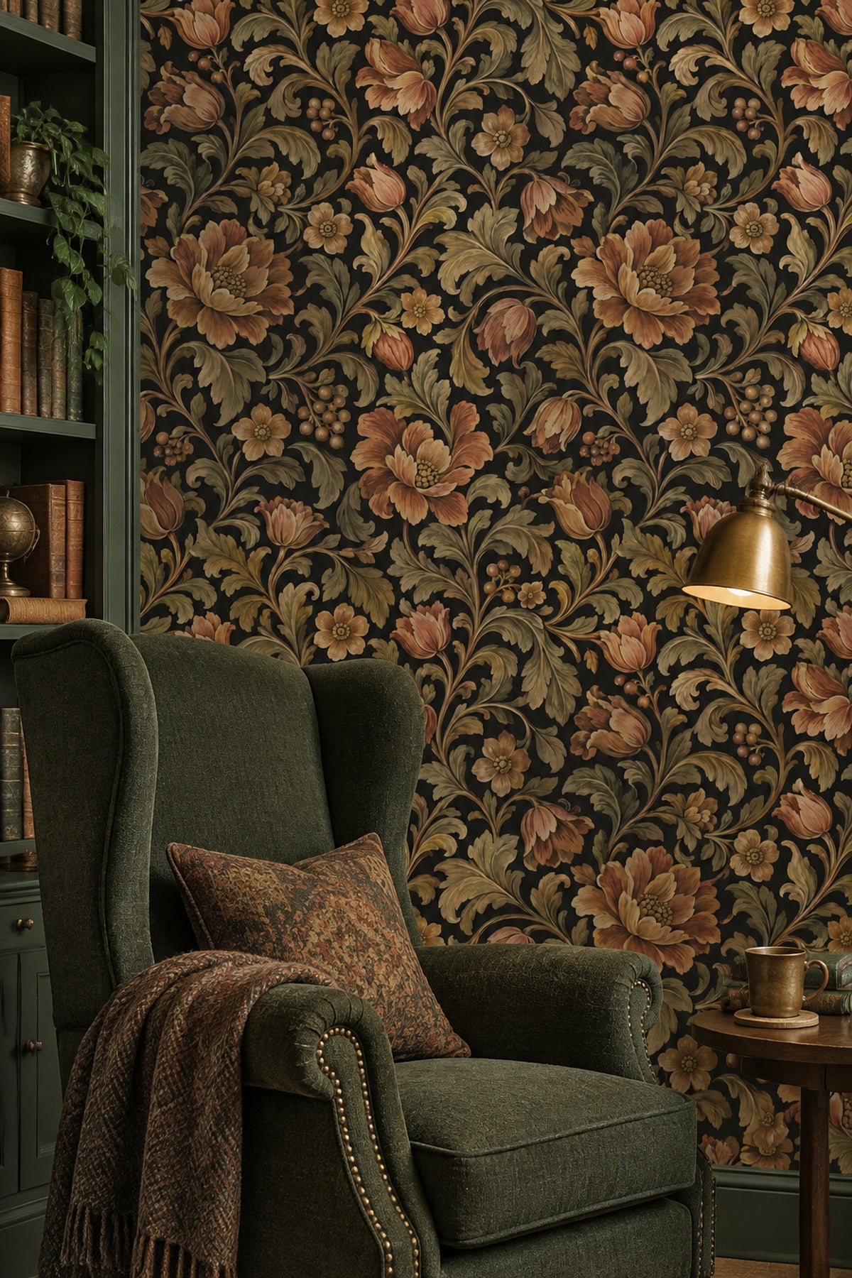 Large Botanical Flowers Wallpaper Dark Floral On Charcoal