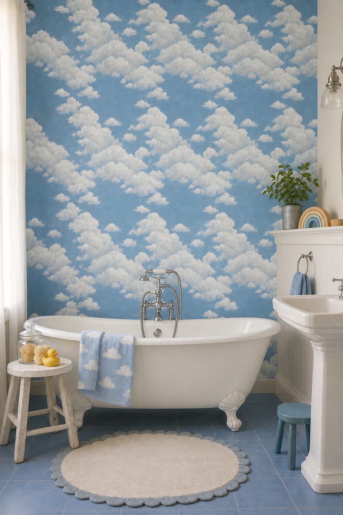 Blue Sky And Soft White Clouds Wallpaper Painted Texture