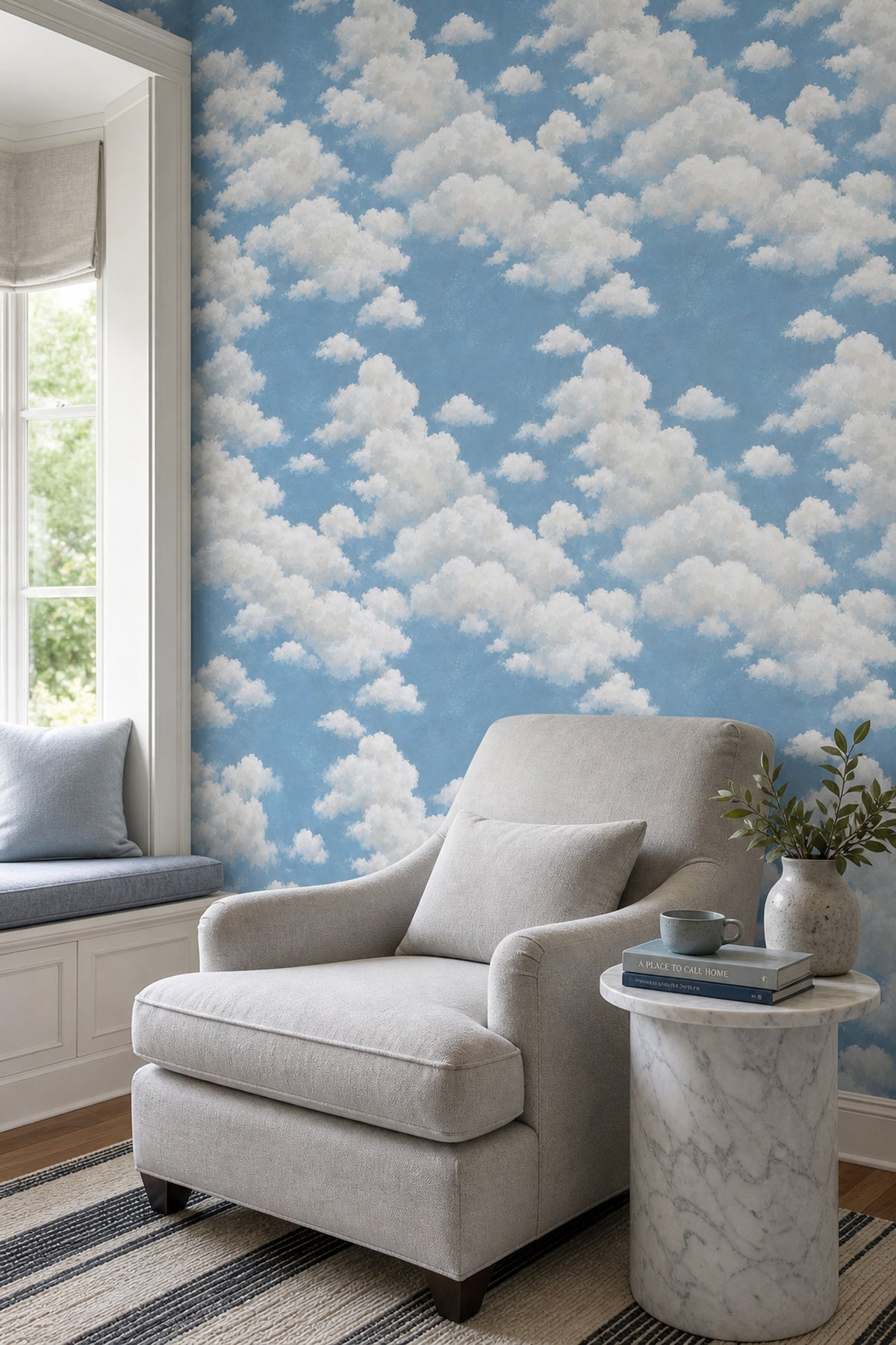 Blue Sky And Soft White Clouds Wallpaper Painted Texture