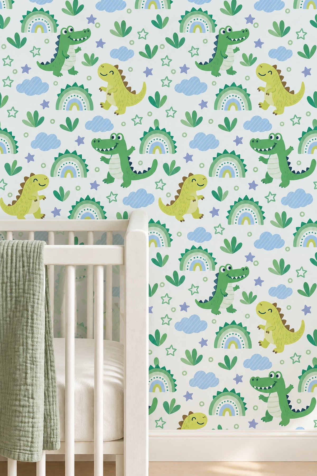 Cute Dinosaur And Crocodile Wallpaper Pastel Clouds On White Background