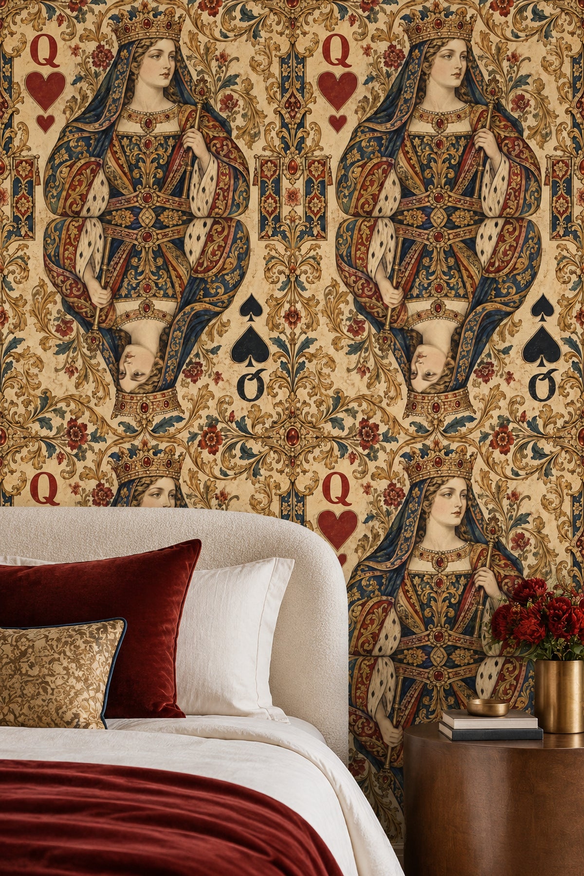 Queen Playing Card Wallpaper Baroque Gold Scrollwork