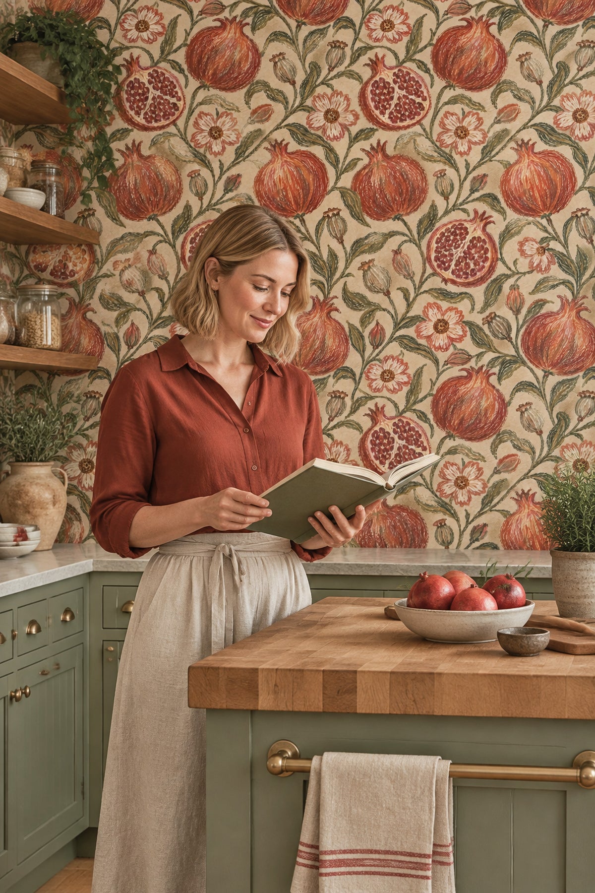 Pomegranate Botanical Wallpaper Vintage Inspired Vines On Cream Beige