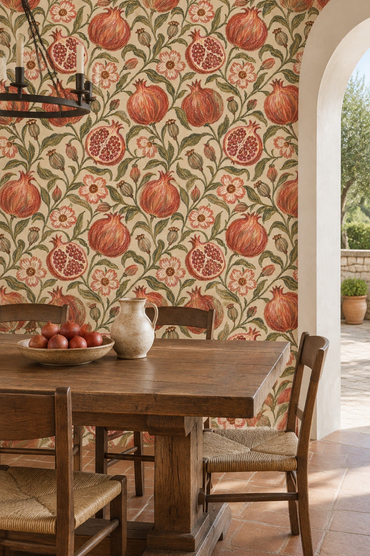 Pomegranate Botanical Wallpaper Vintage Inspired Vines On Cream Beige