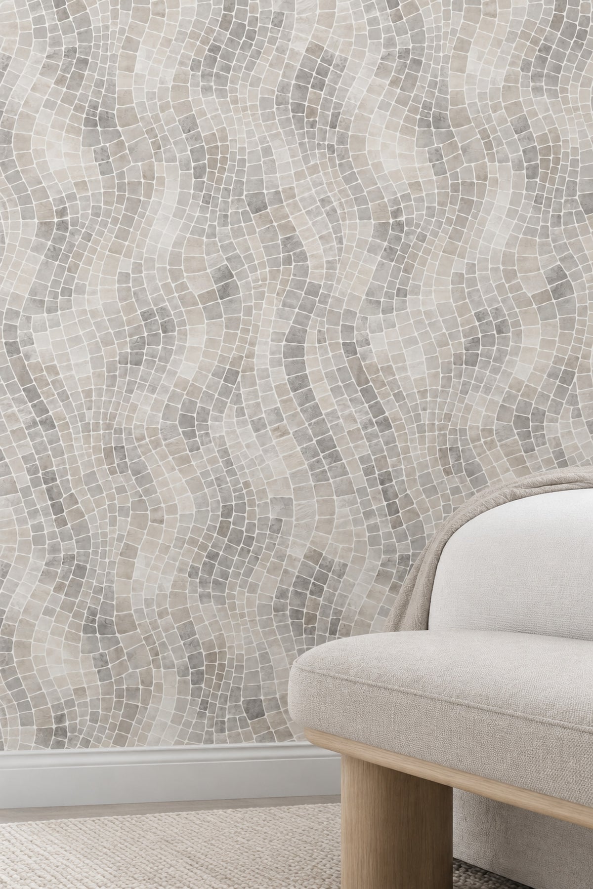 Stone Mosaic Wallpaper In Light Gray And Beige
