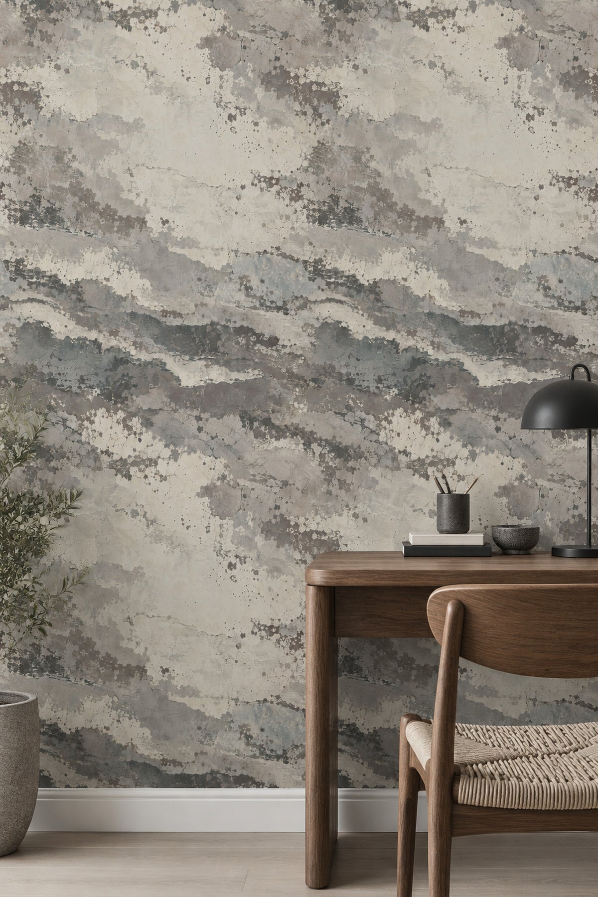 Aged Concrete Texture Wallpaper Distressed Gray And Off White Plaster Look