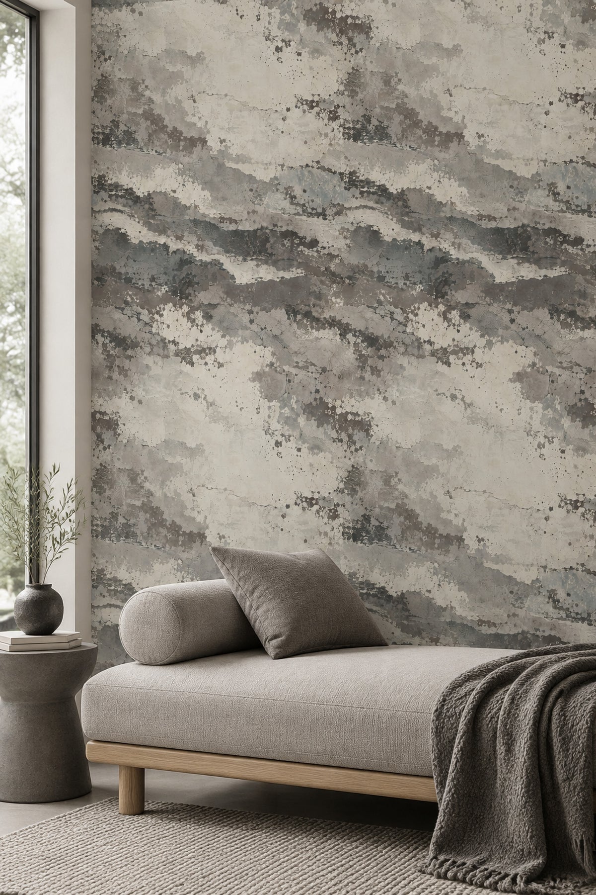 Aged Concrete Texture Wallpaper Distressed Gray And Off White Plaster Look