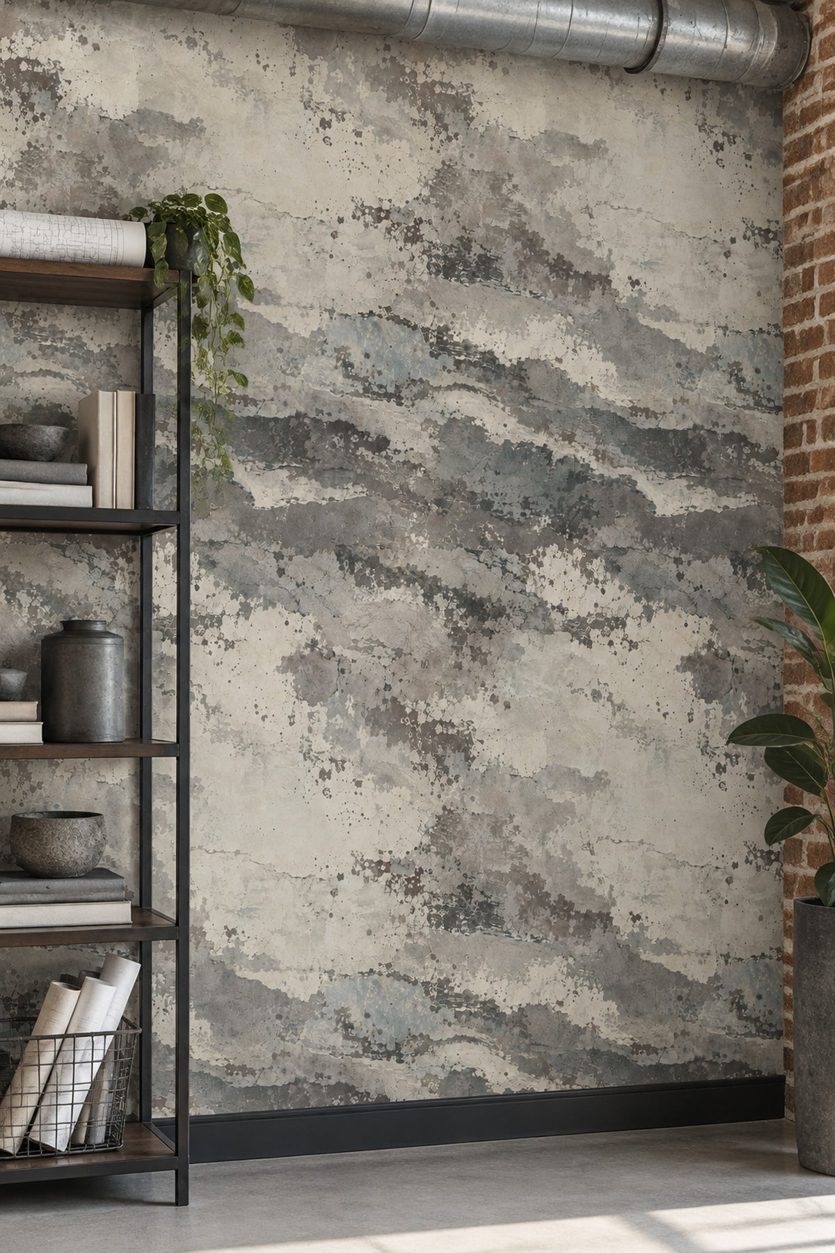 Aged Concrete Texture Wallpaper Distressed Gray And Off White Plaster Look