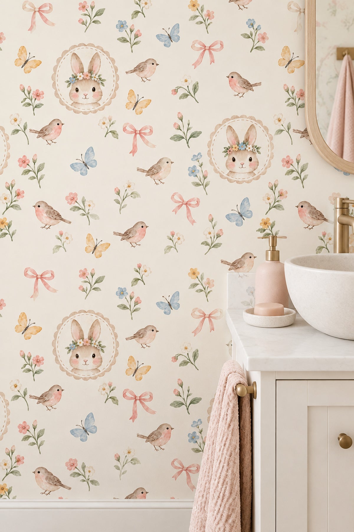 Floral Crown Bunny Wallpaper Pastel Watercolor Nursery Pattern