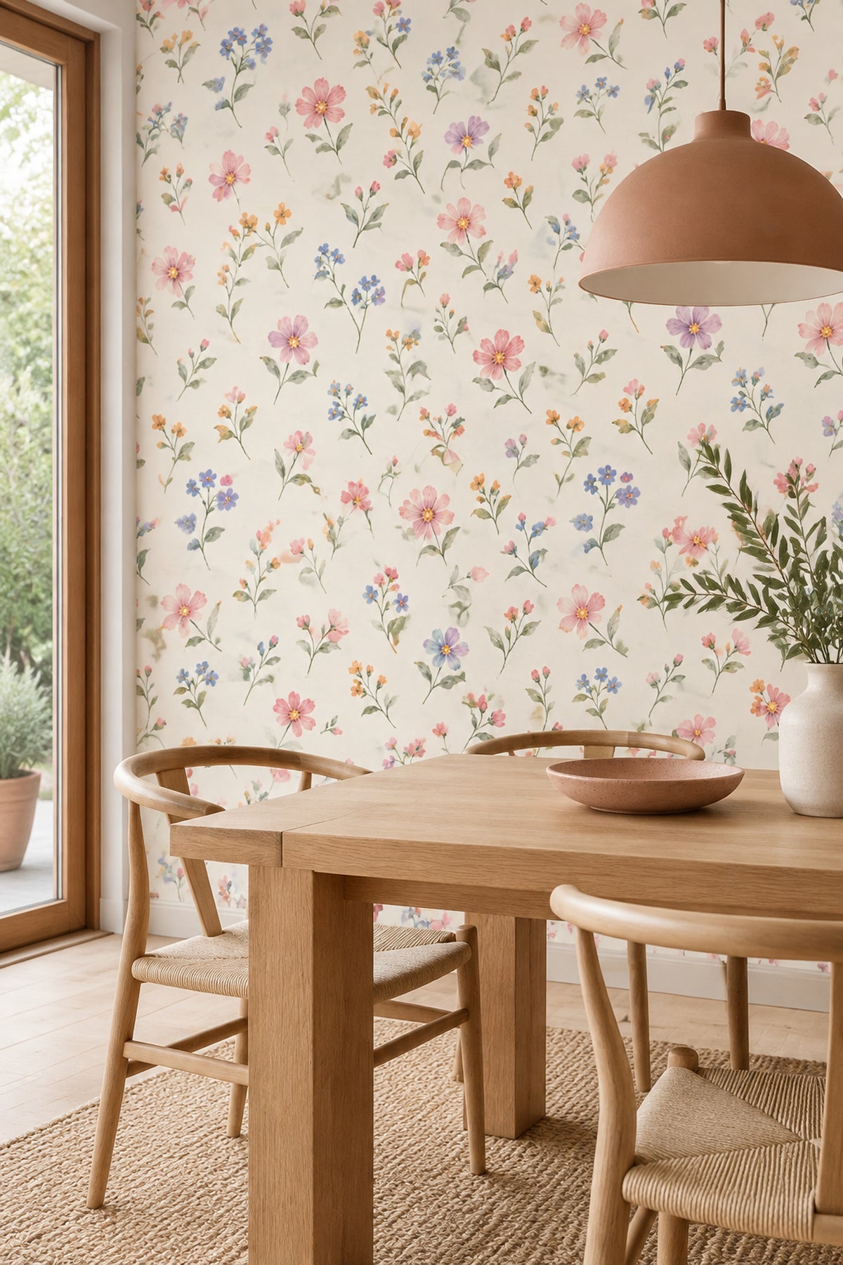 Watercolor Wildflower Branches Wallpaper Cream Background
