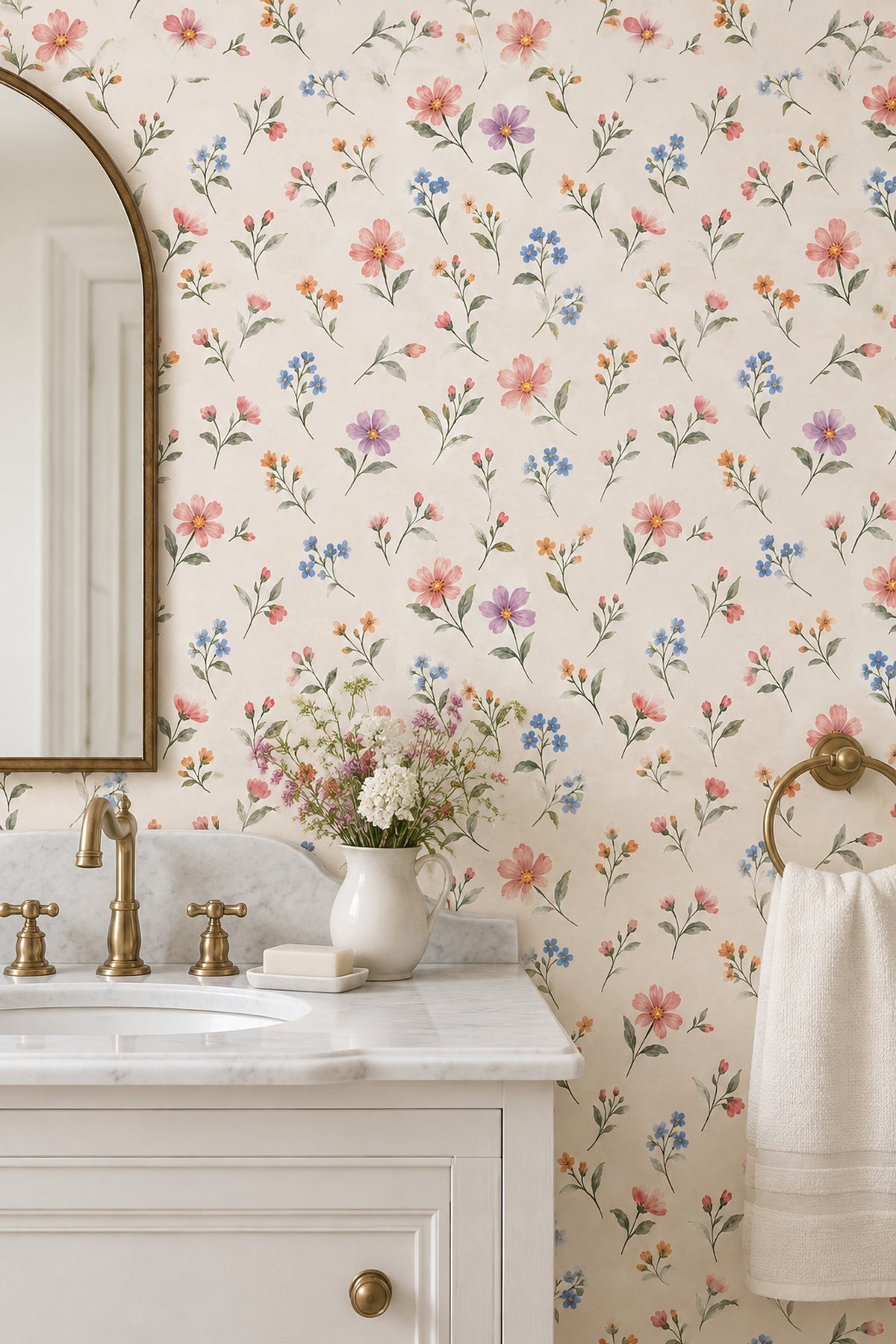 Watercolor Wildflower Branches Wallpaper Cream Background