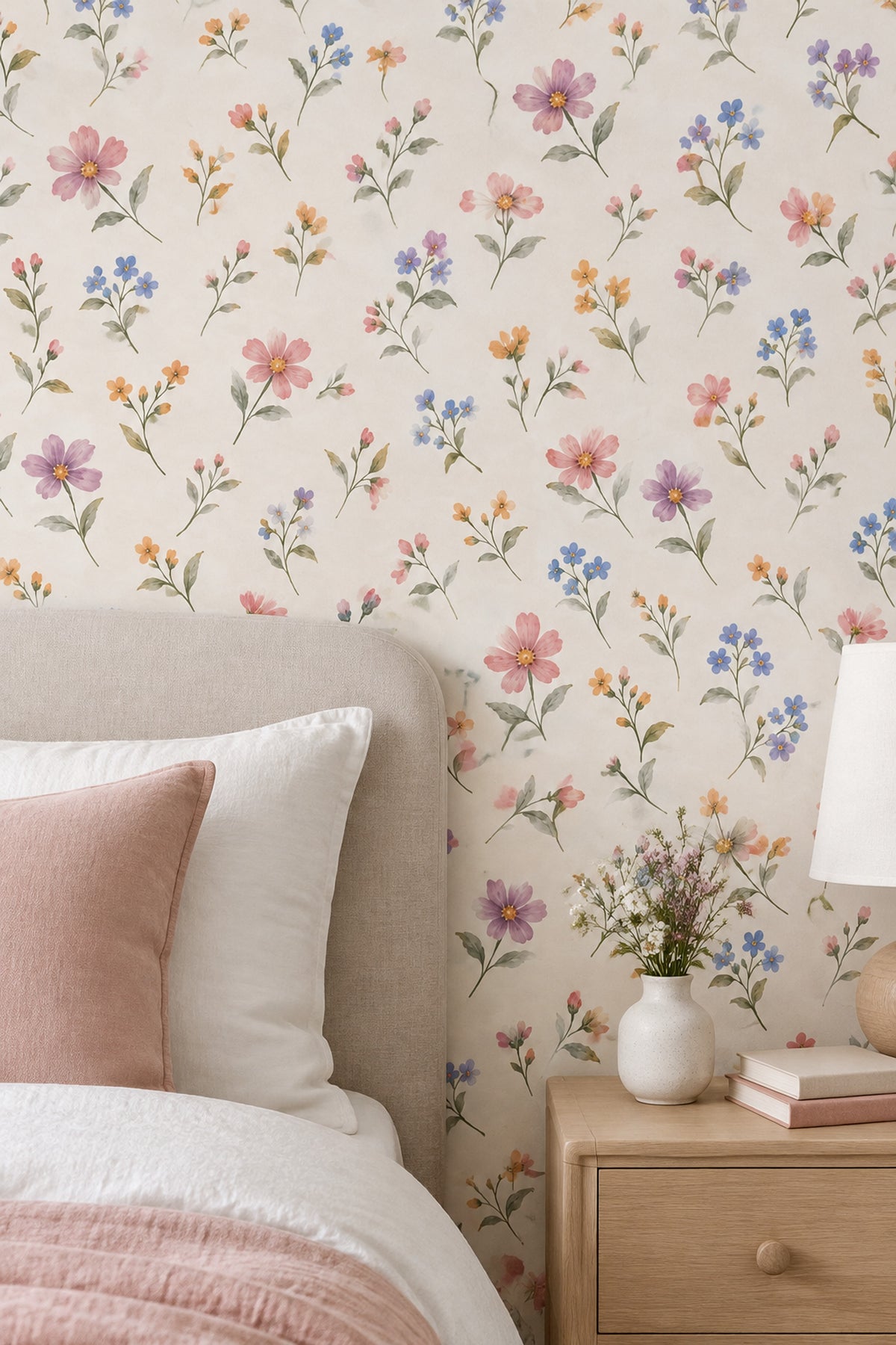 Watercolor Wildflower Branches Wallpaper Cream Background