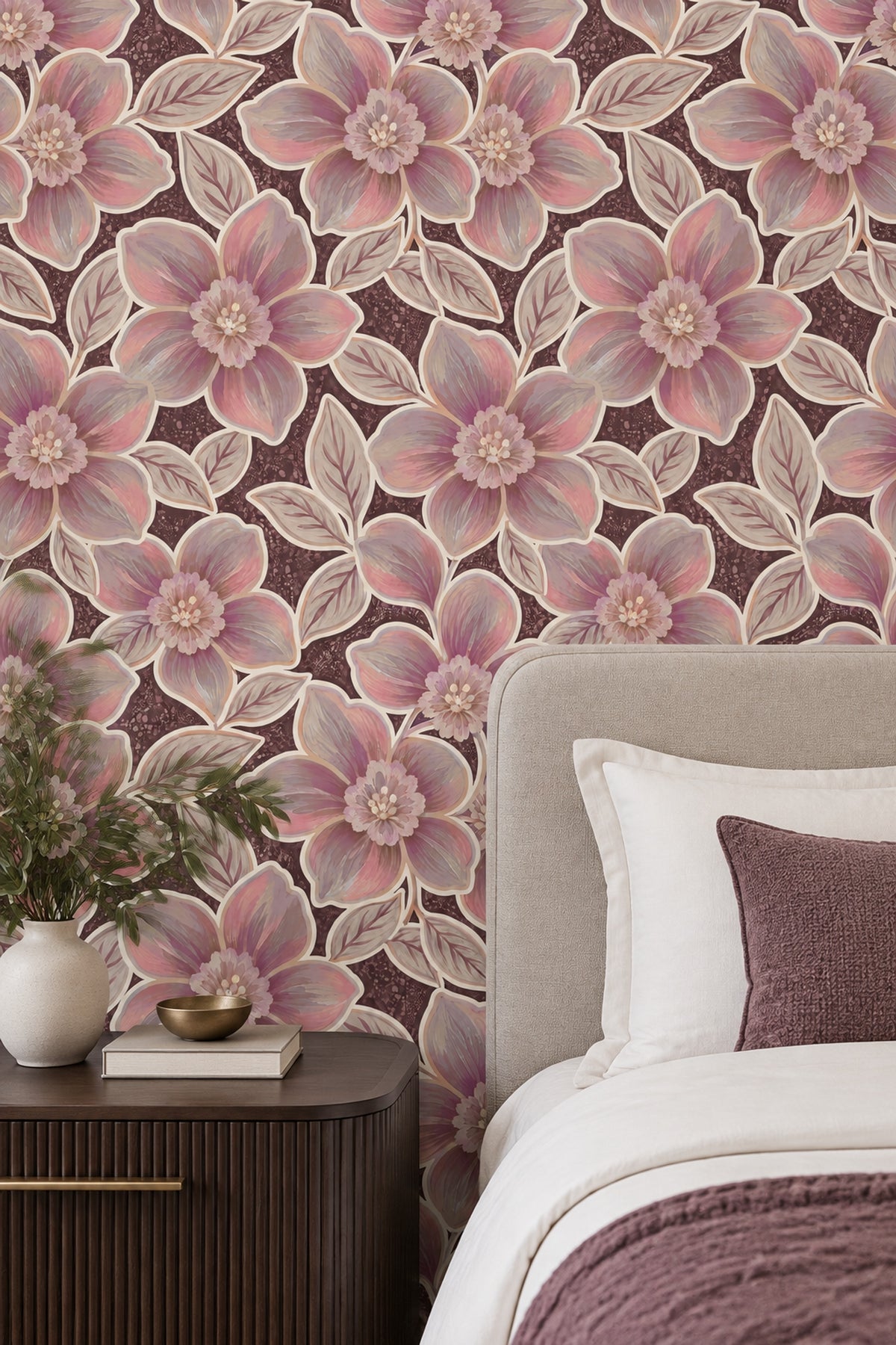 Large Pink Purple Flowers Wallpaper Dark Floral Burgundy Background