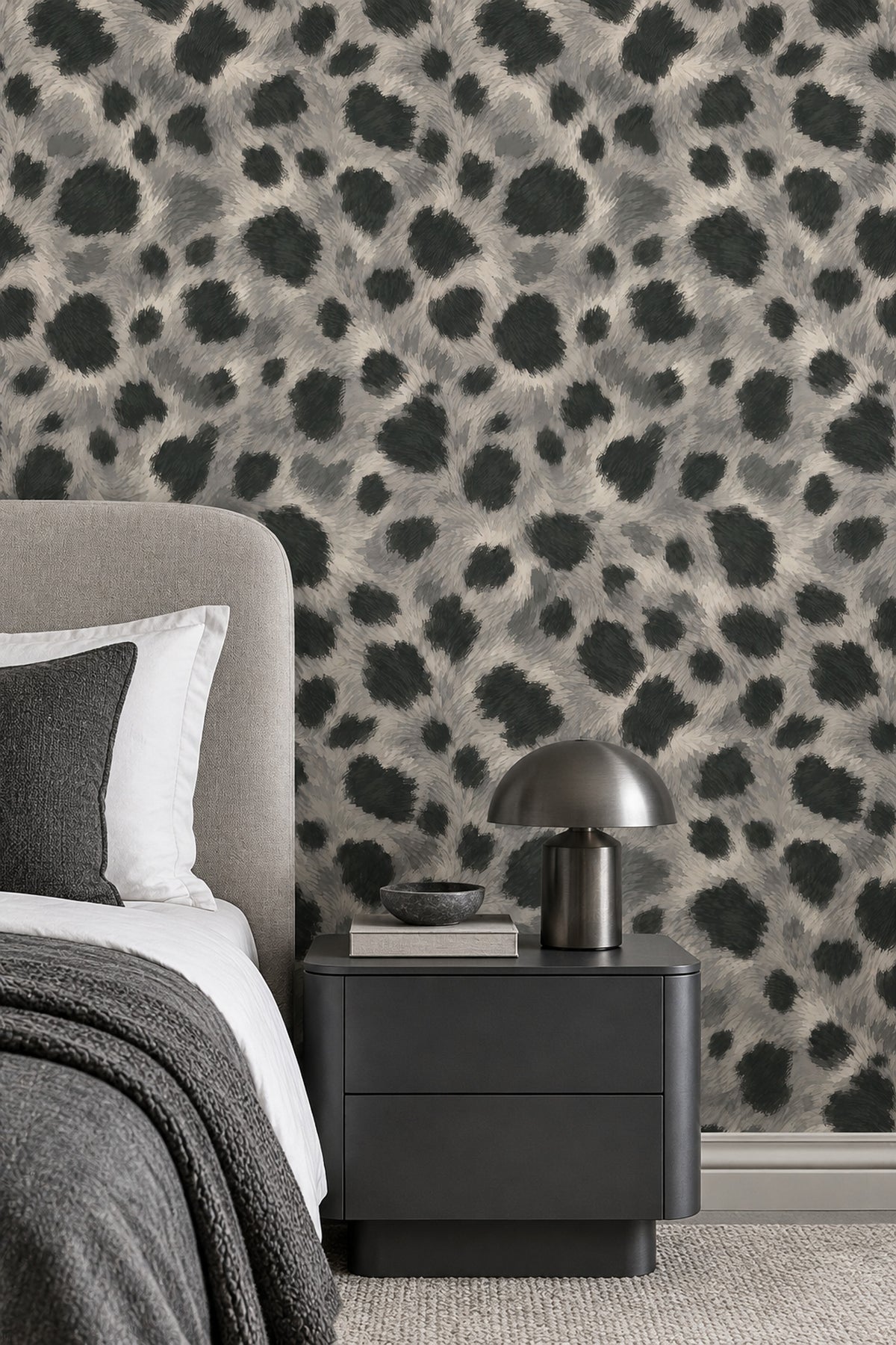 Leopard Spots Wallpaper Gray Charcoal Faux Fur Texture