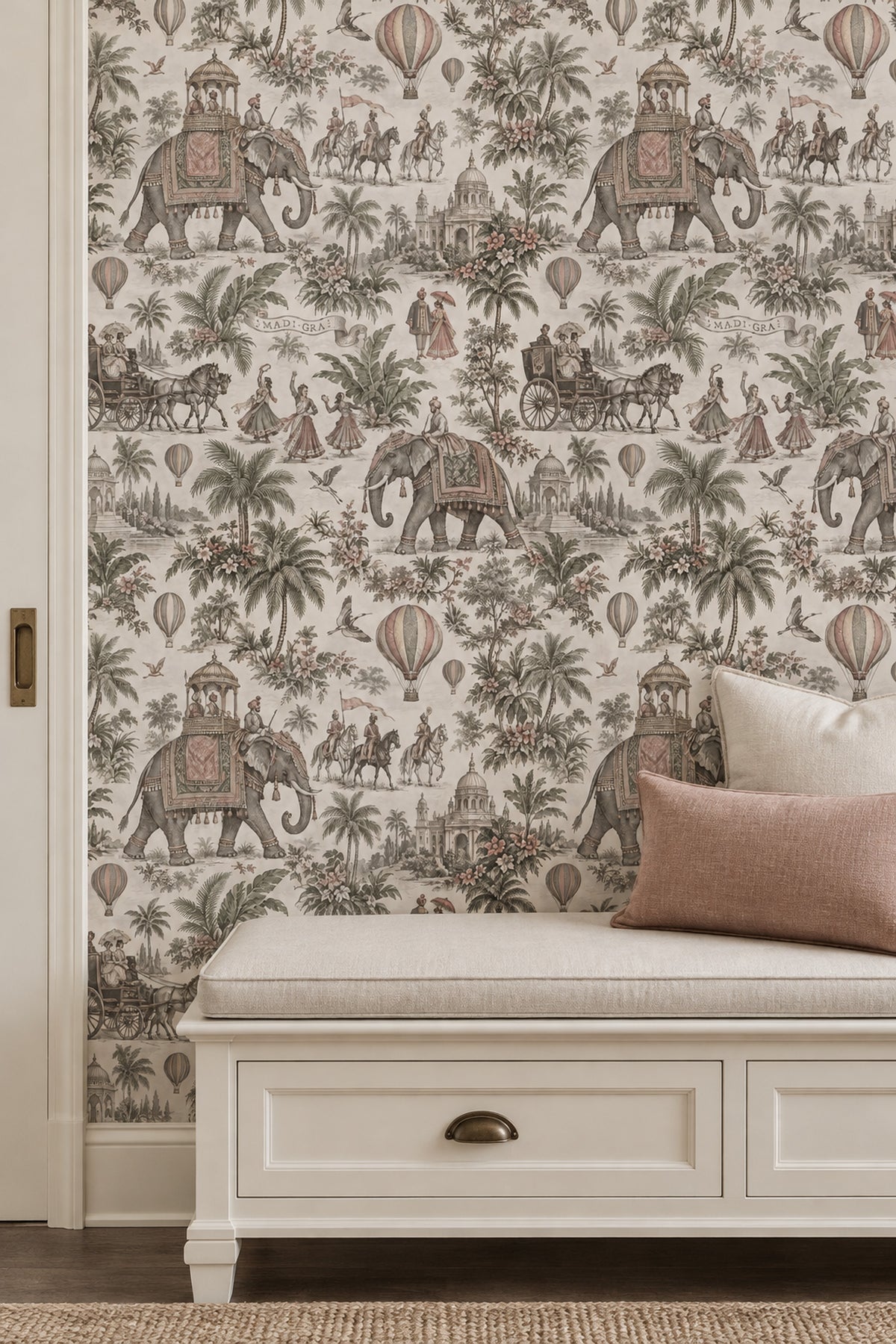 Elephant Palace Scene Wallpaper Vintage Inspired Indian Toile