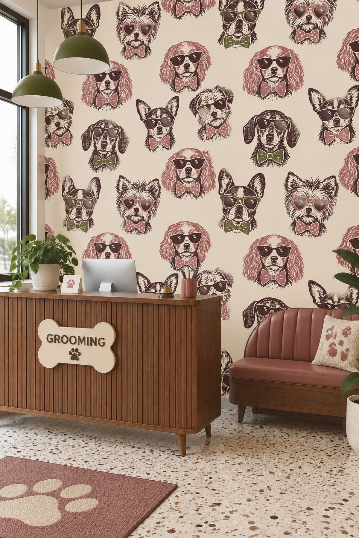 Sunglasses Dogs Wallpaper Retro Portraits On Cream