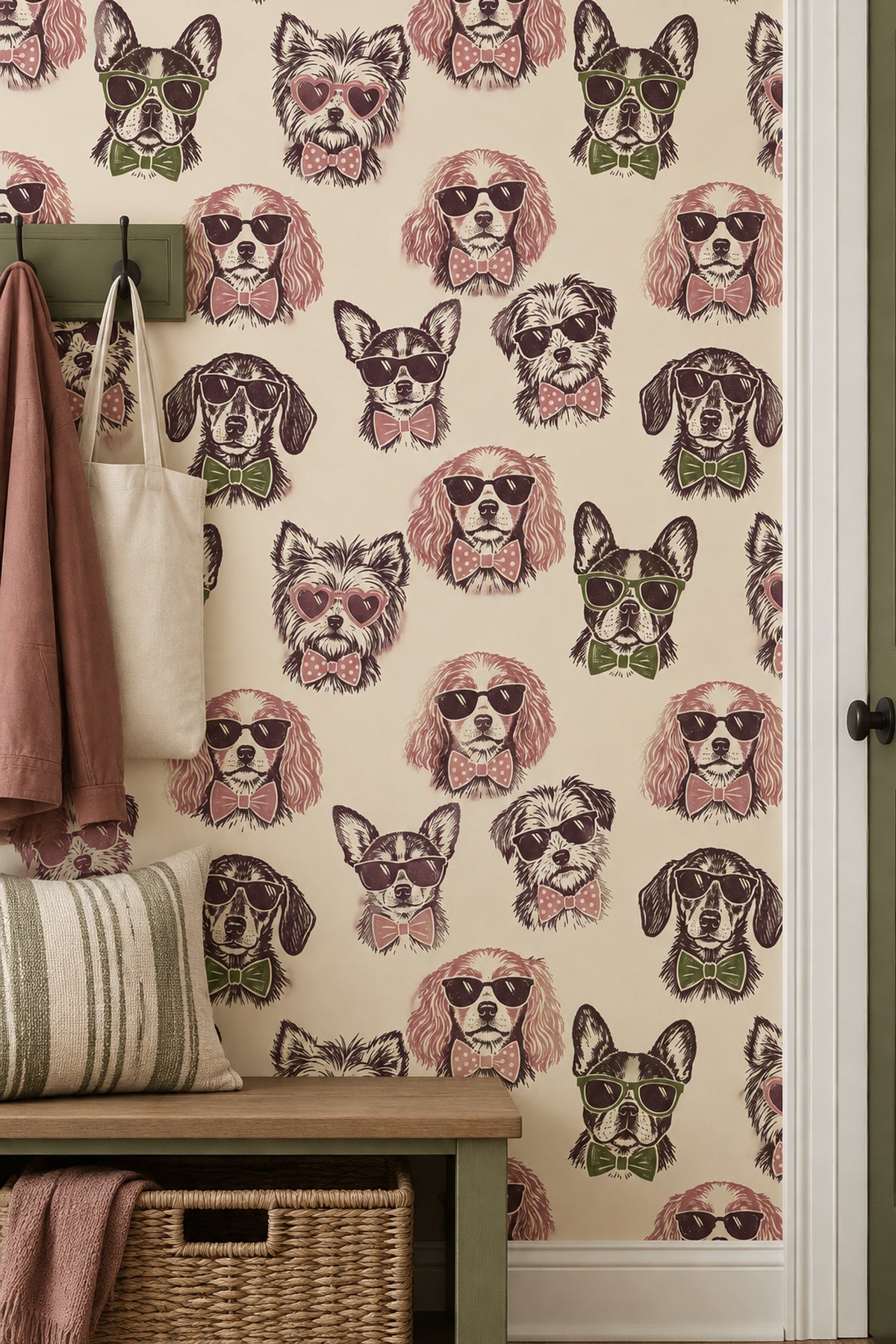 Sunglasses Dogs Wallpaper Retro Portraits On Cream