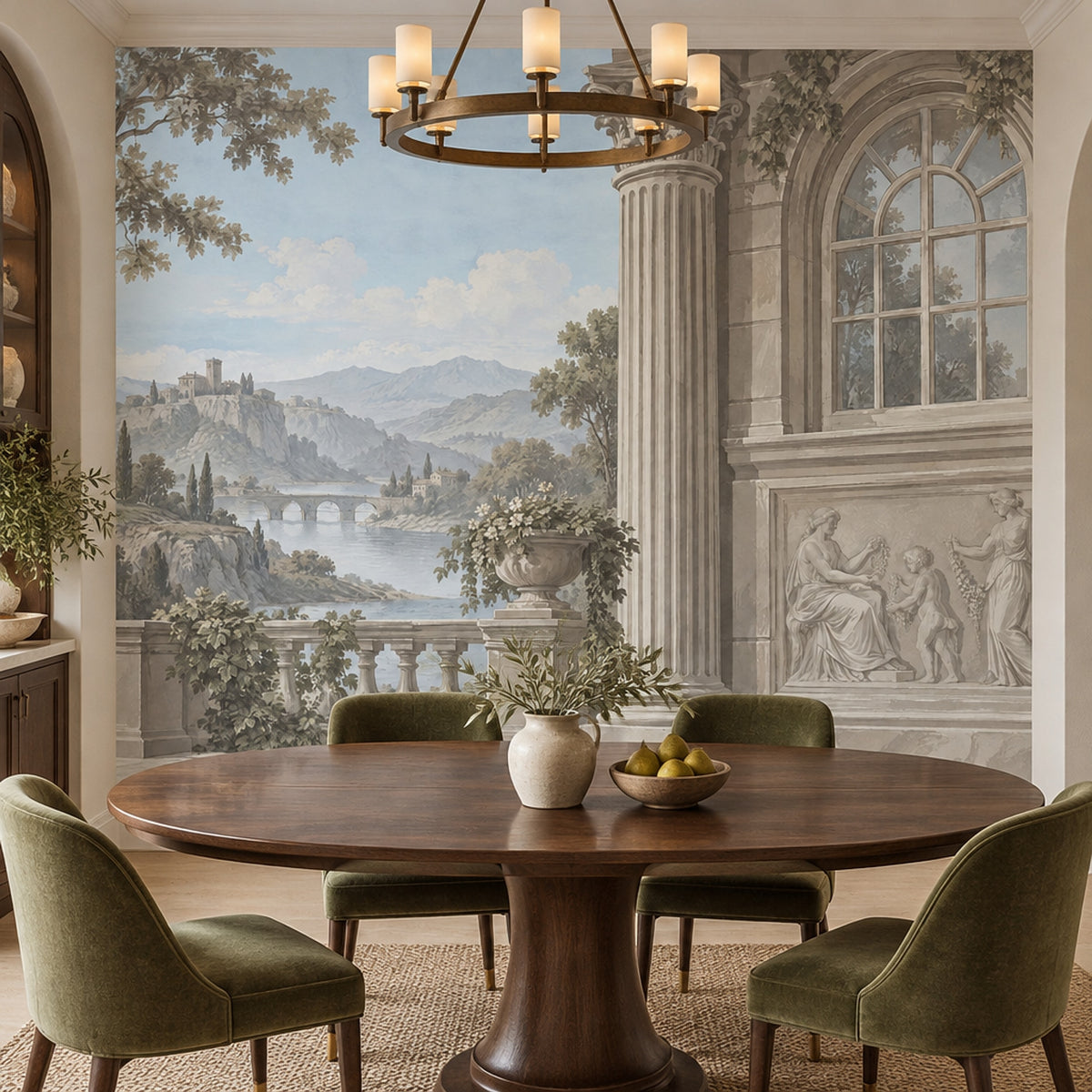 Classical Stone Terrace Landscape Wallpaper Mural Vintage Inspired Fresco Style