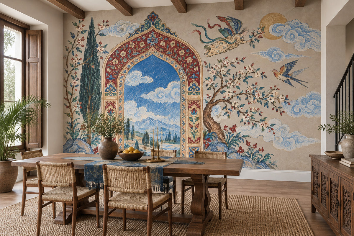 Ornate Persian Arch Landscape Wallpaper Mural Vintage Inspired Miniature Style