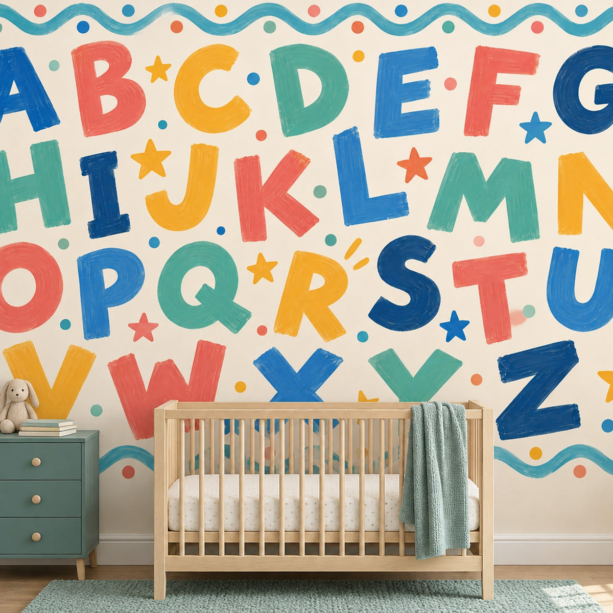 Hand Painted A To Z Alphabet Wallpaper Mural Cream Background
