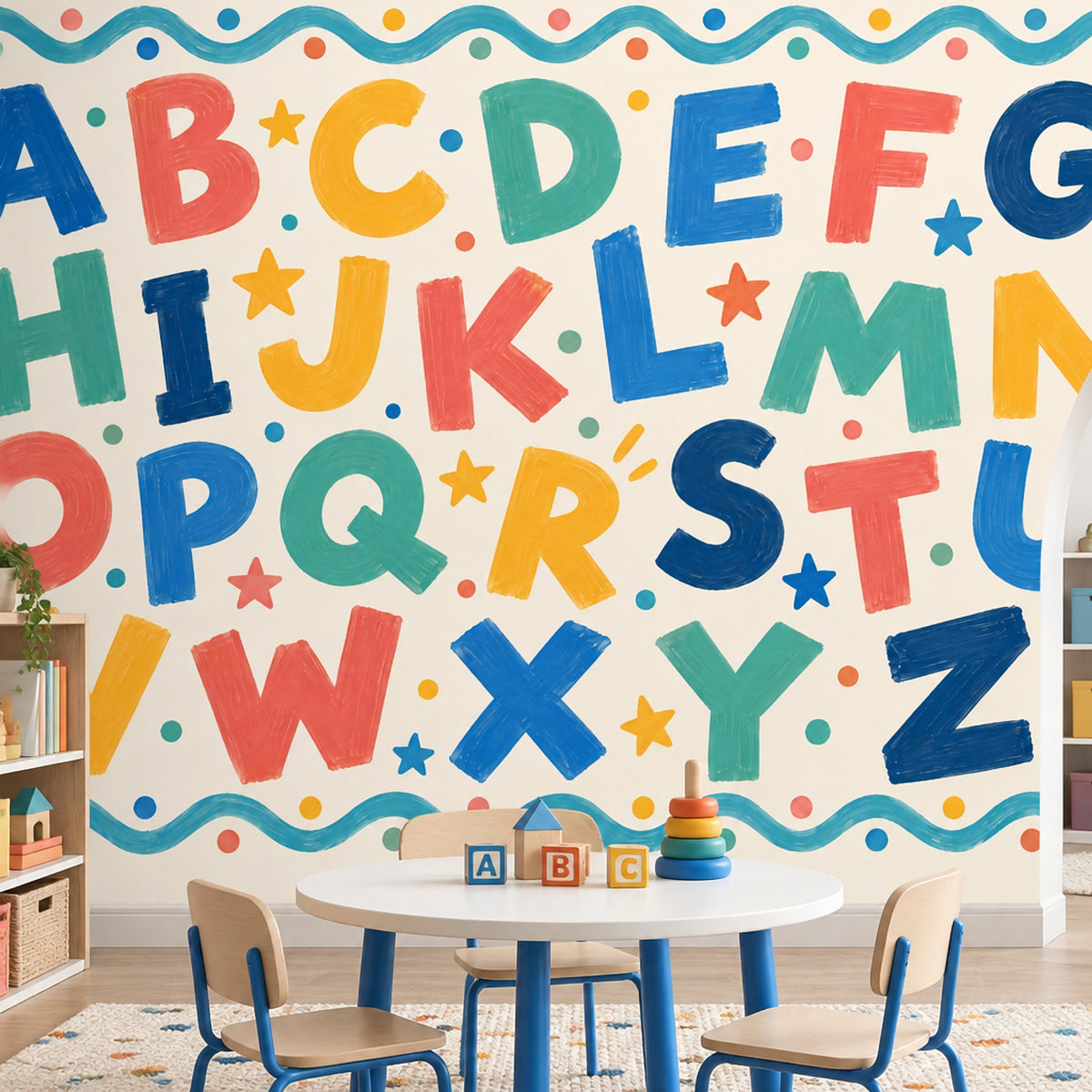 Hand Painted A To Z Alphabet Wallpaper Mural Cream Background