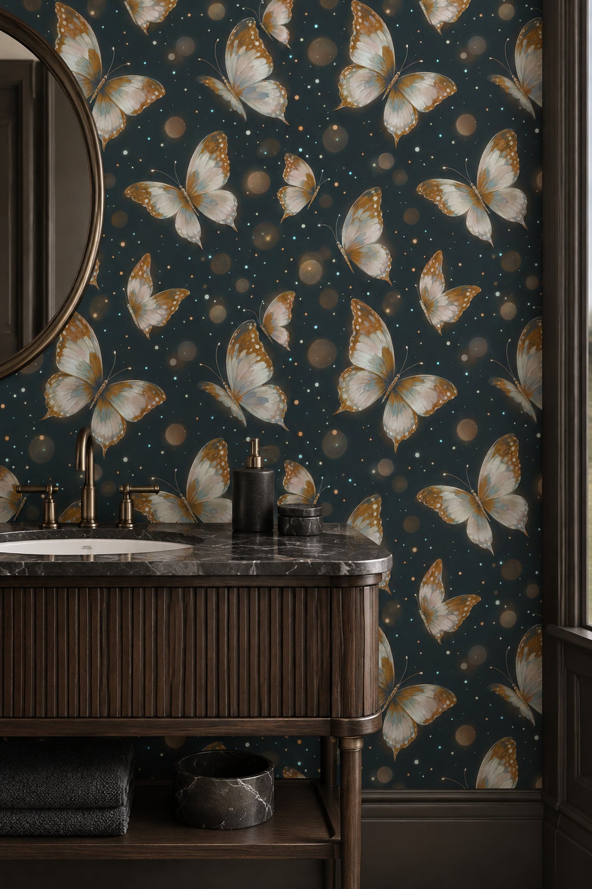 Butterflies Wallpaper Navy Background With Gold Accents