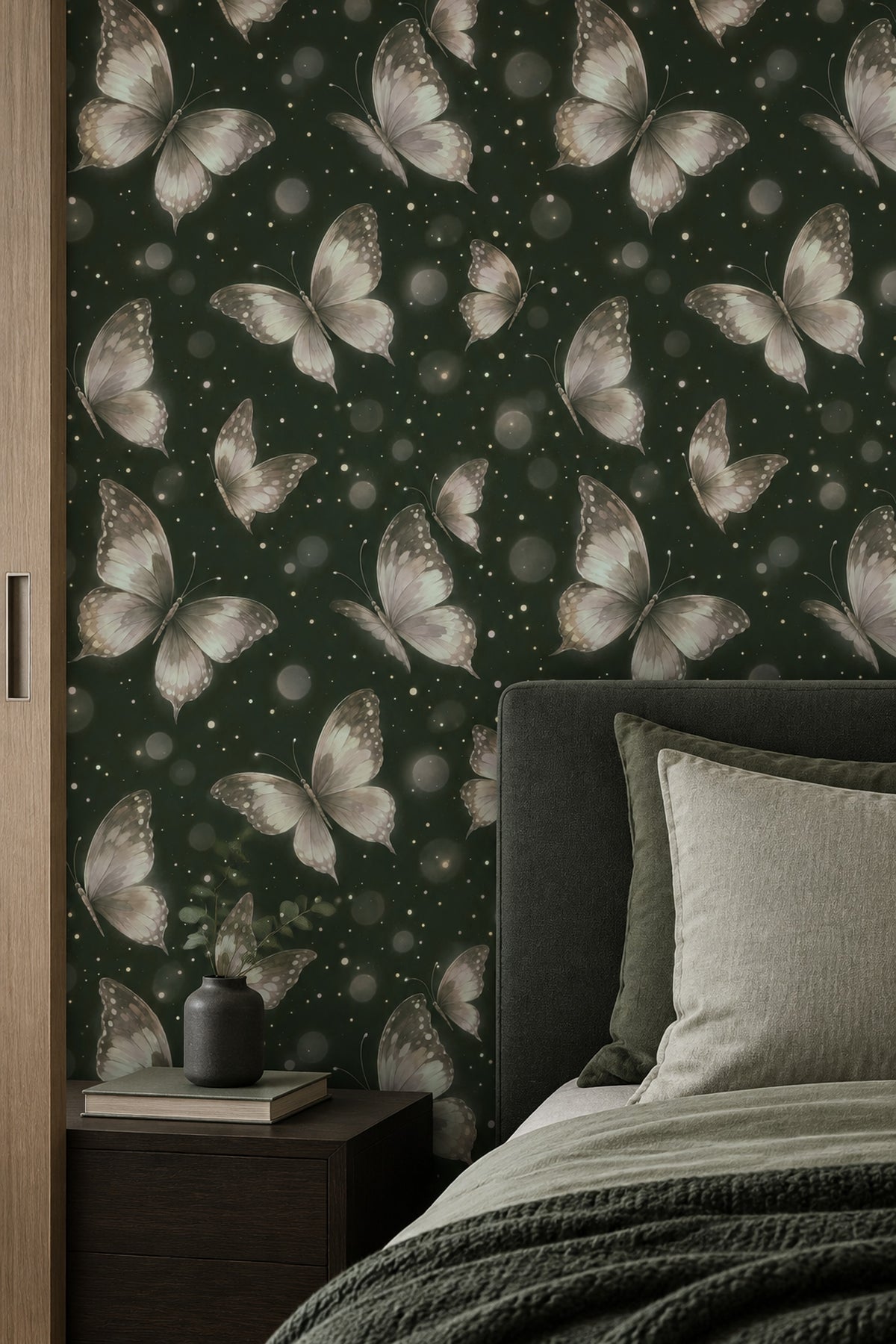 Ethereal Butterflies Wallpaper Forest Green Bokeh Glow