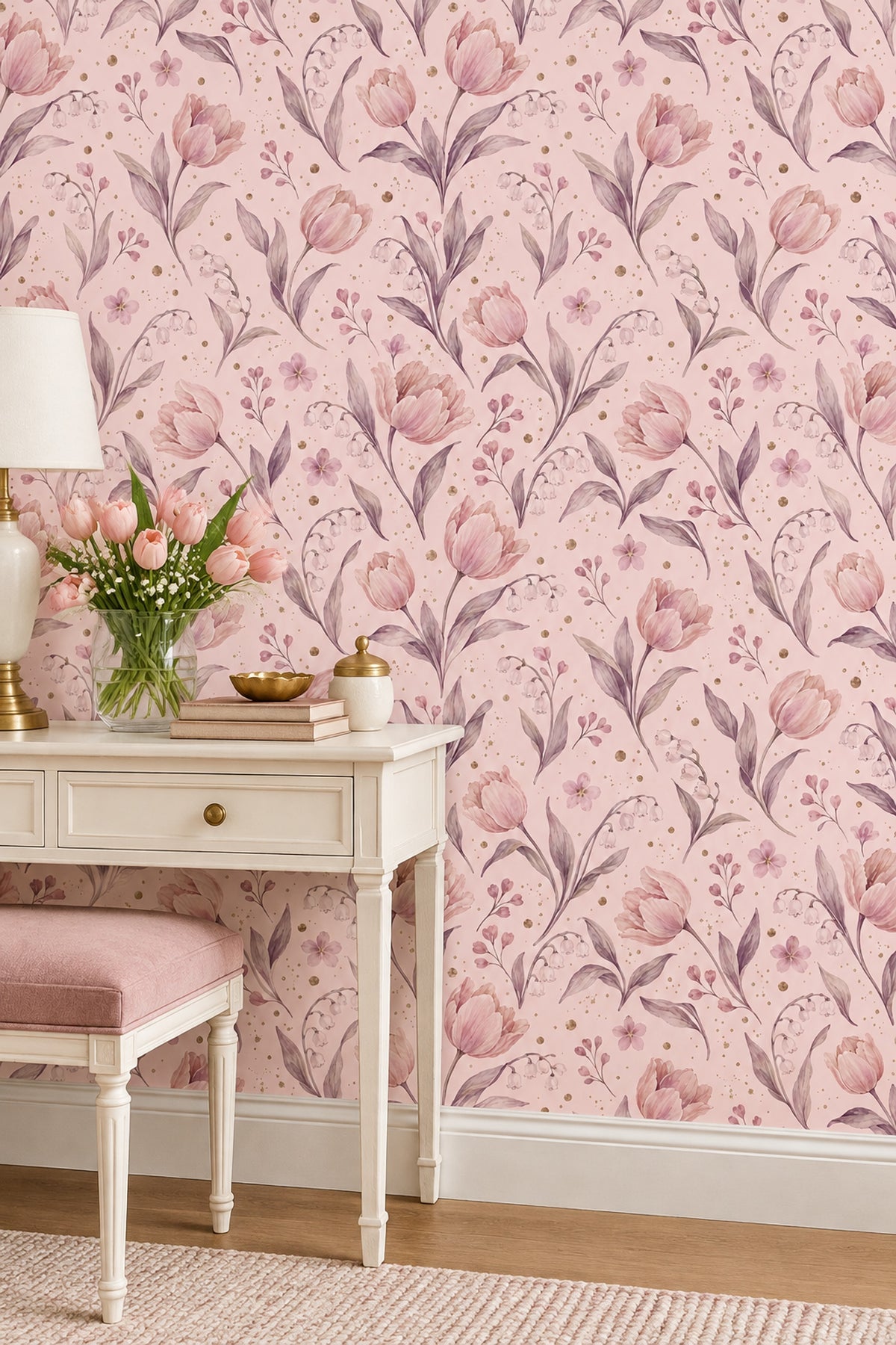 Pink Watercolor Tulips Wallpaper Soft Botanical Repeat