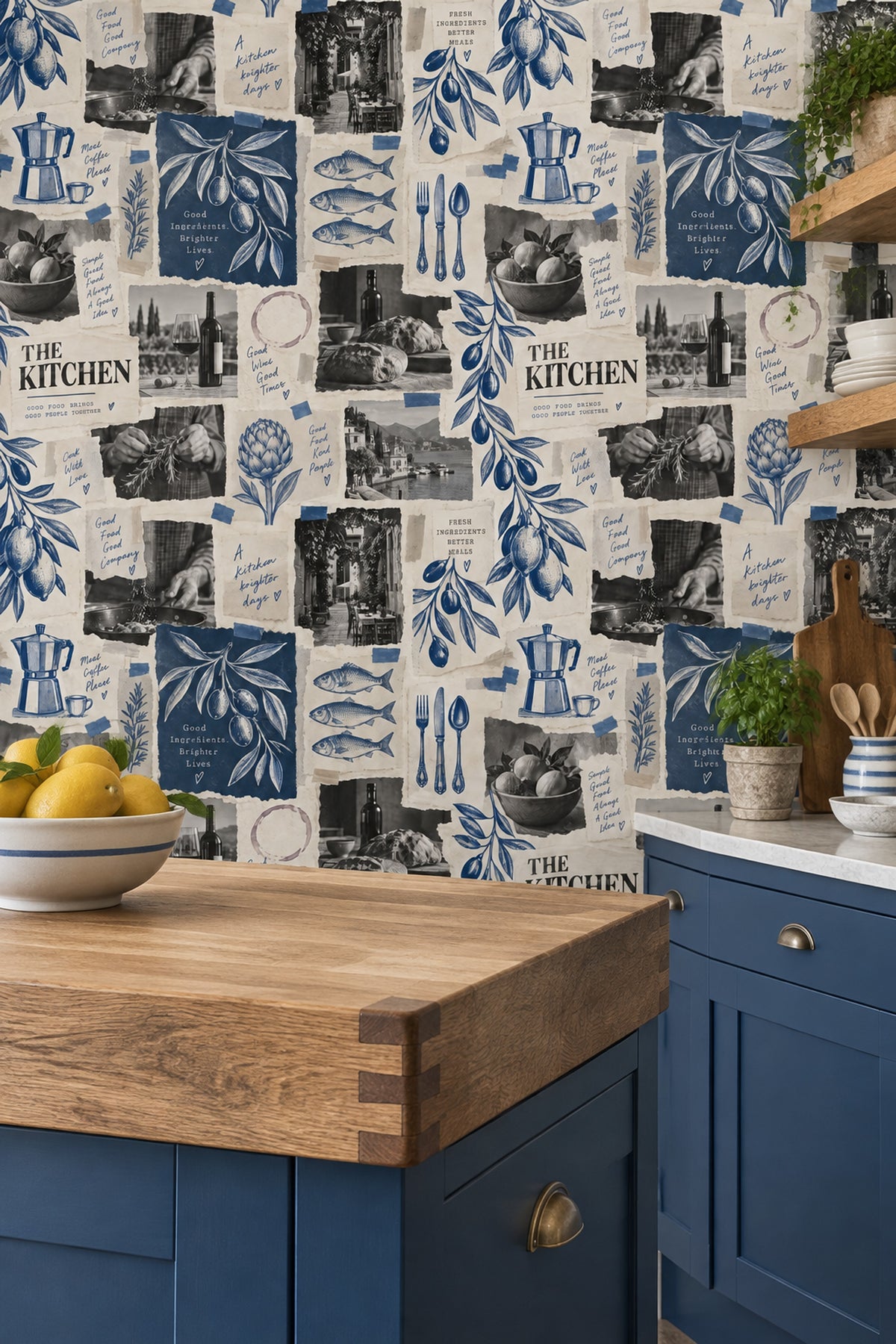Olive Branches And Lemons Wallpaper Vintage Inspired Kitchen Collage