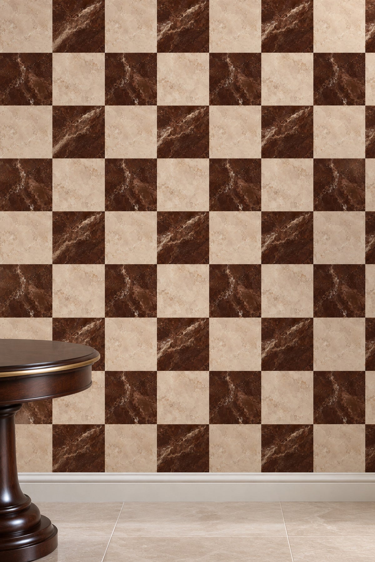 Brown And Beige Marble Checkerboard Wallpaper Stone Tile Pattern