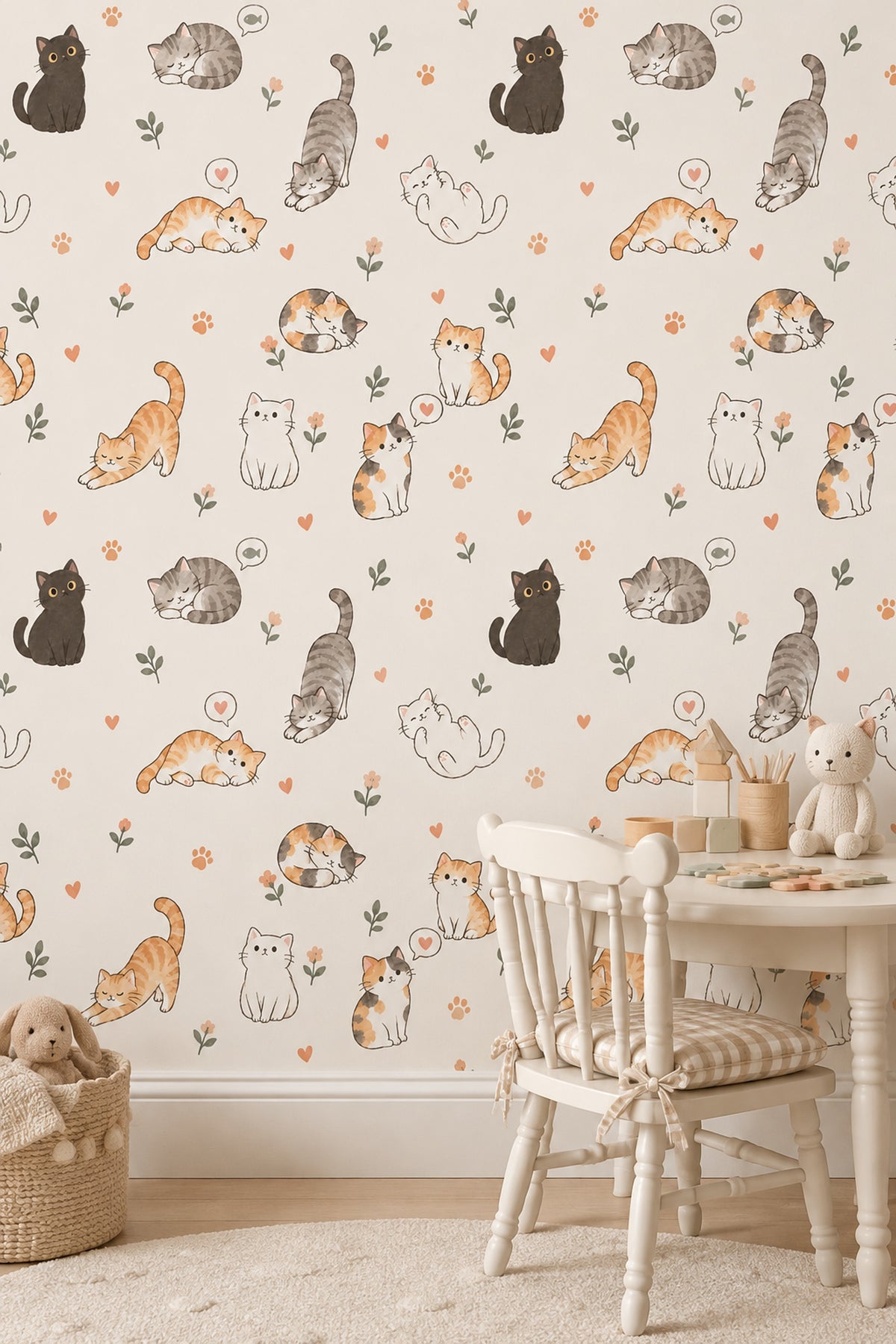 Cute Cats Wallpaper Watercolor Cream Background
