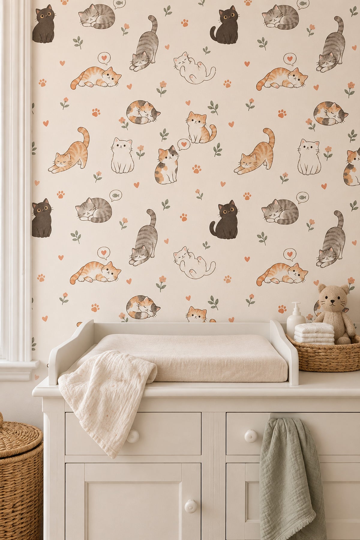 Cute Cats Wallpaper Watercolor Cream Background
