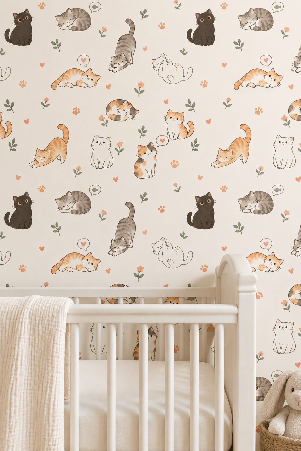 Cute Cats Wallpaper Watercolor Cream Background
